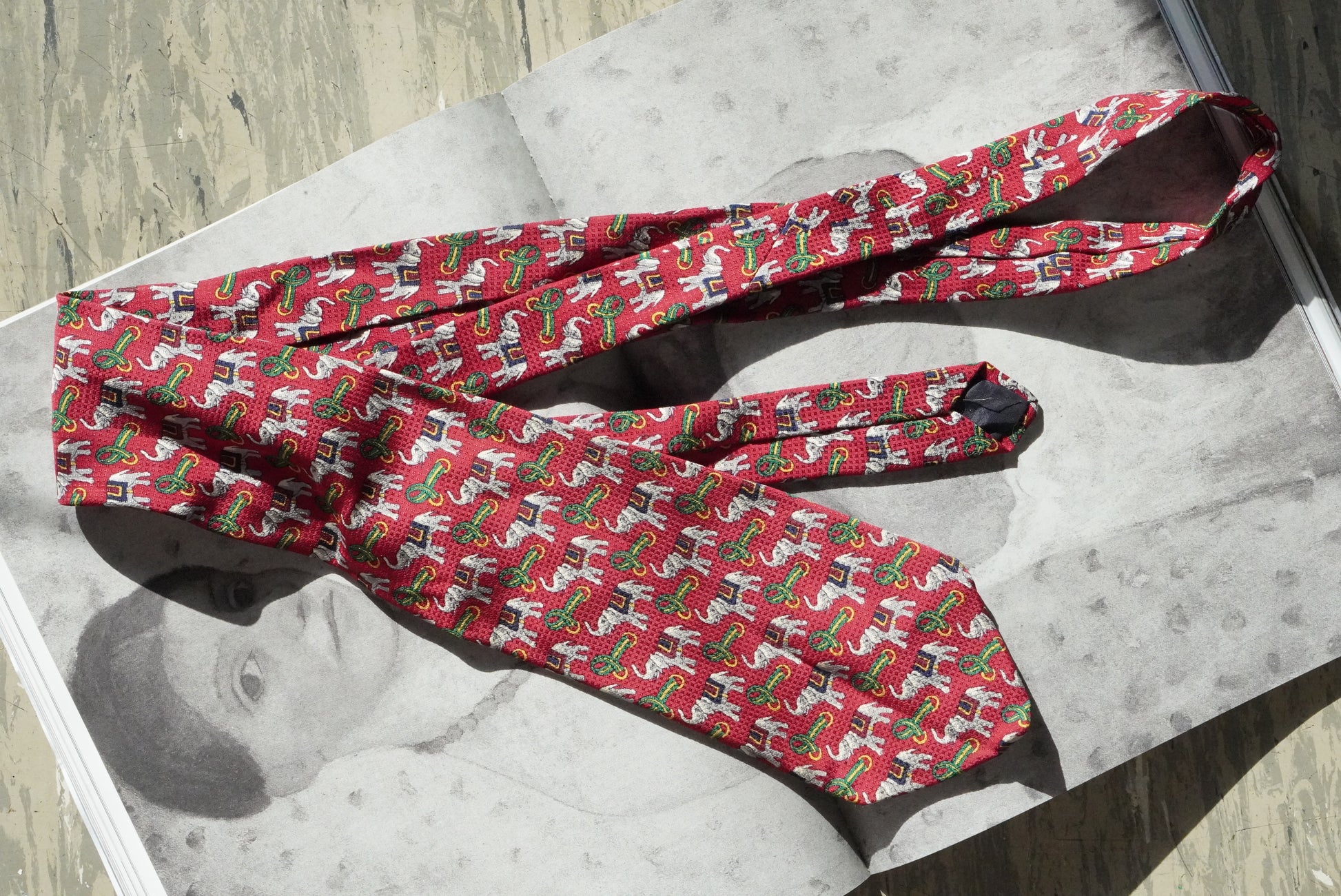 Vintage Seidensticker Elephant Silk Tie Red Novelty Necktie Made Germany