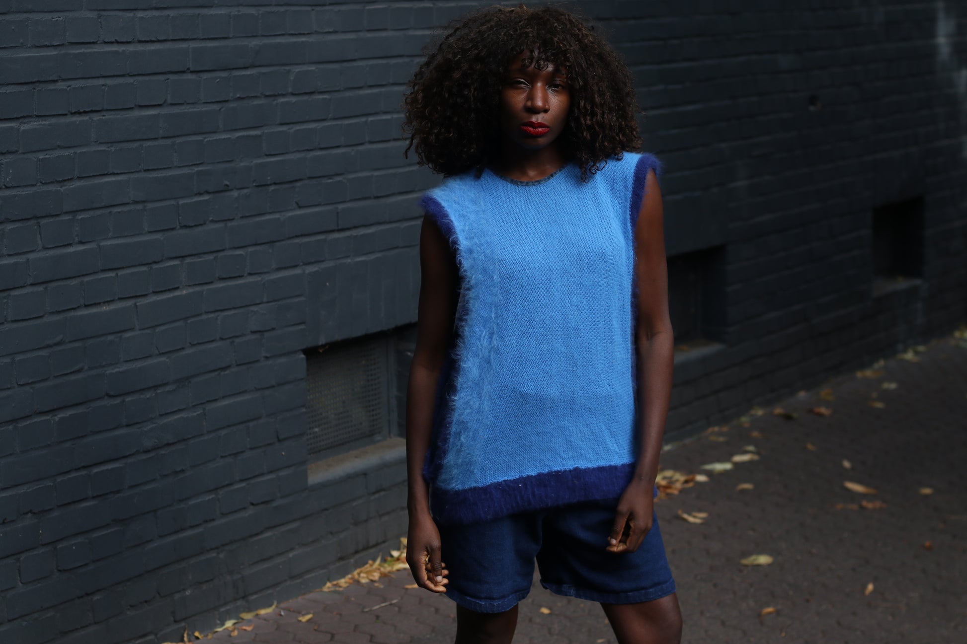 Knit Vest 80s Vintage Blue Mohair Sleeveless Sweater Top | S/M