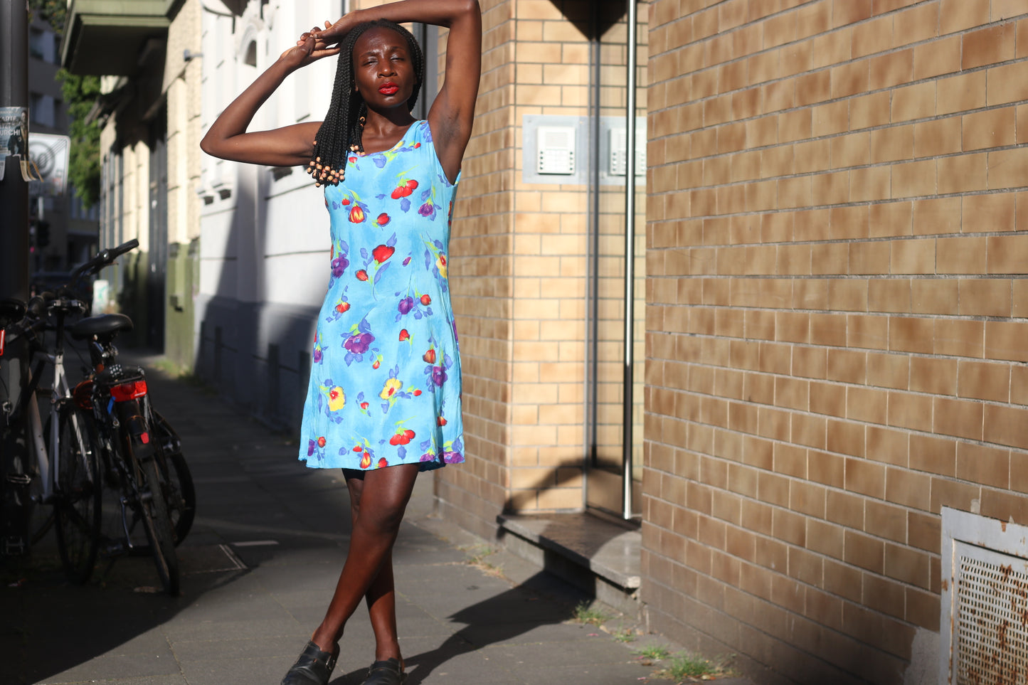 Vintage 90s Floral Dress Blue Sleeveless Summer Sundress Mini Dress Grunge Cute