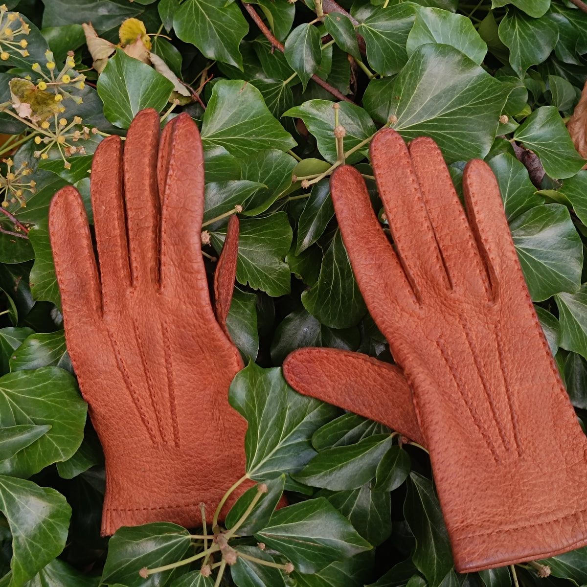 Vintage Tan Leather Gloves | 70s Retro Cognac Grainy Hide Warm Accessories | S Xs