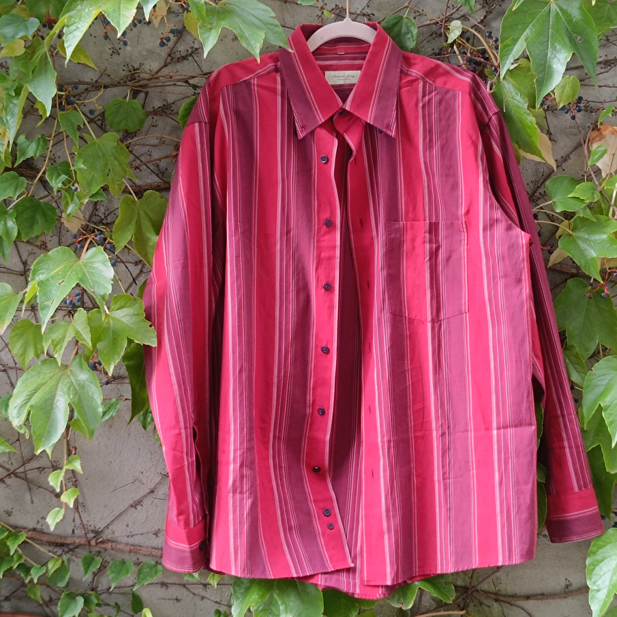 Vintage Striped Shirt - 90s Red Cotton Blend Unisex Christian Berg Button Up - M/L