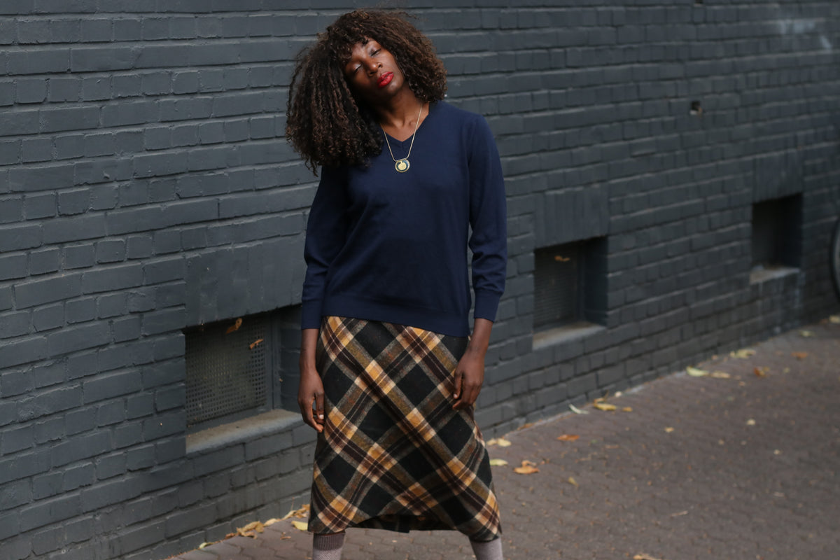 Plaid Midi Skirt | Vintage 90s Tartan Wool Bias Cut Skirt M to L