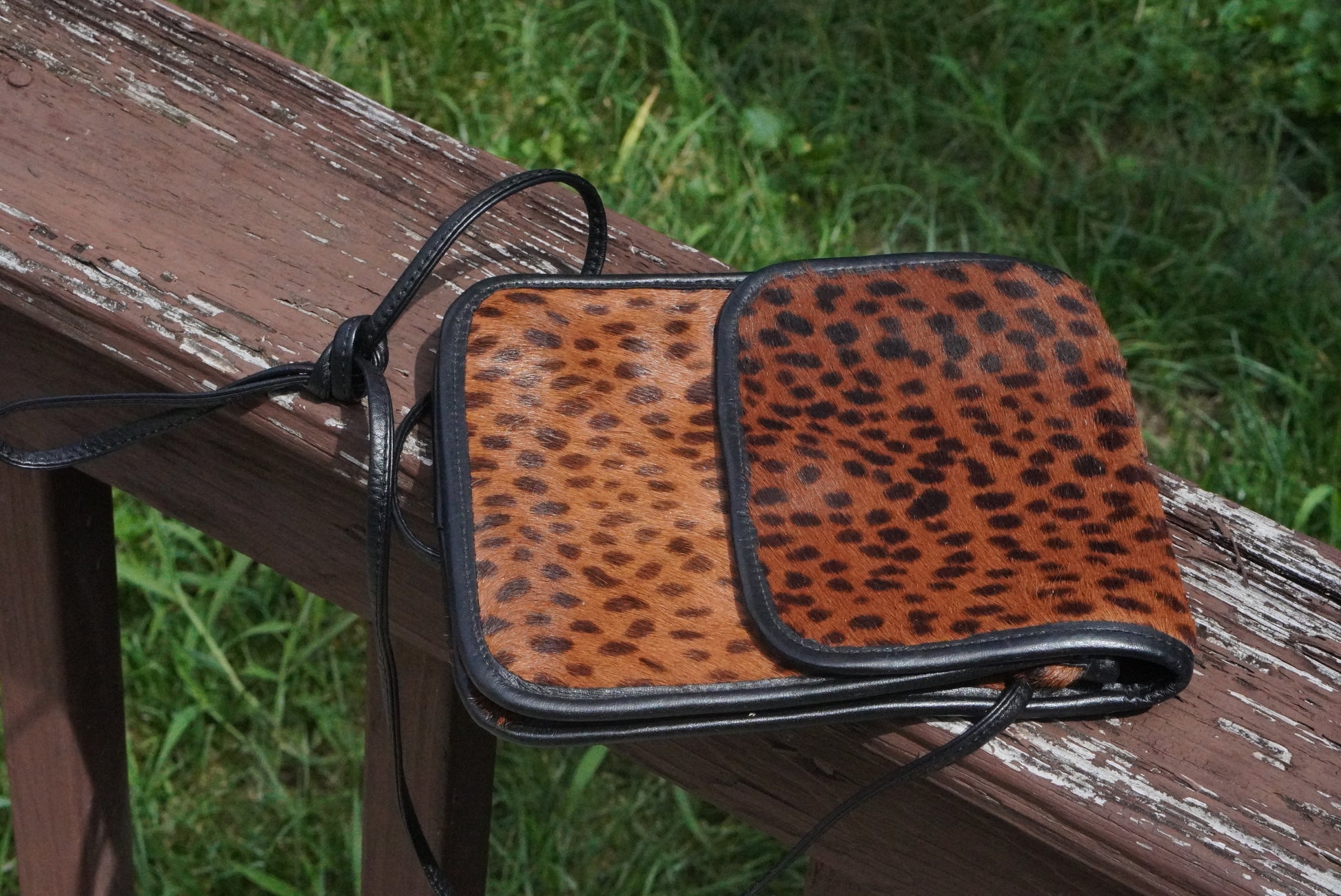 Vintage 90s Leopard Print Calf Hair Crossbody Bag - Leather Purse