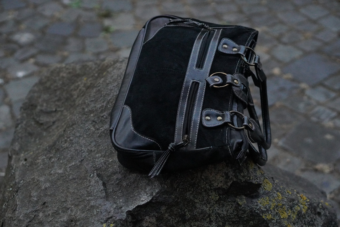 Damart Vintage 90s Black Suede Handbag - Retro Y2K Shoulder Bag