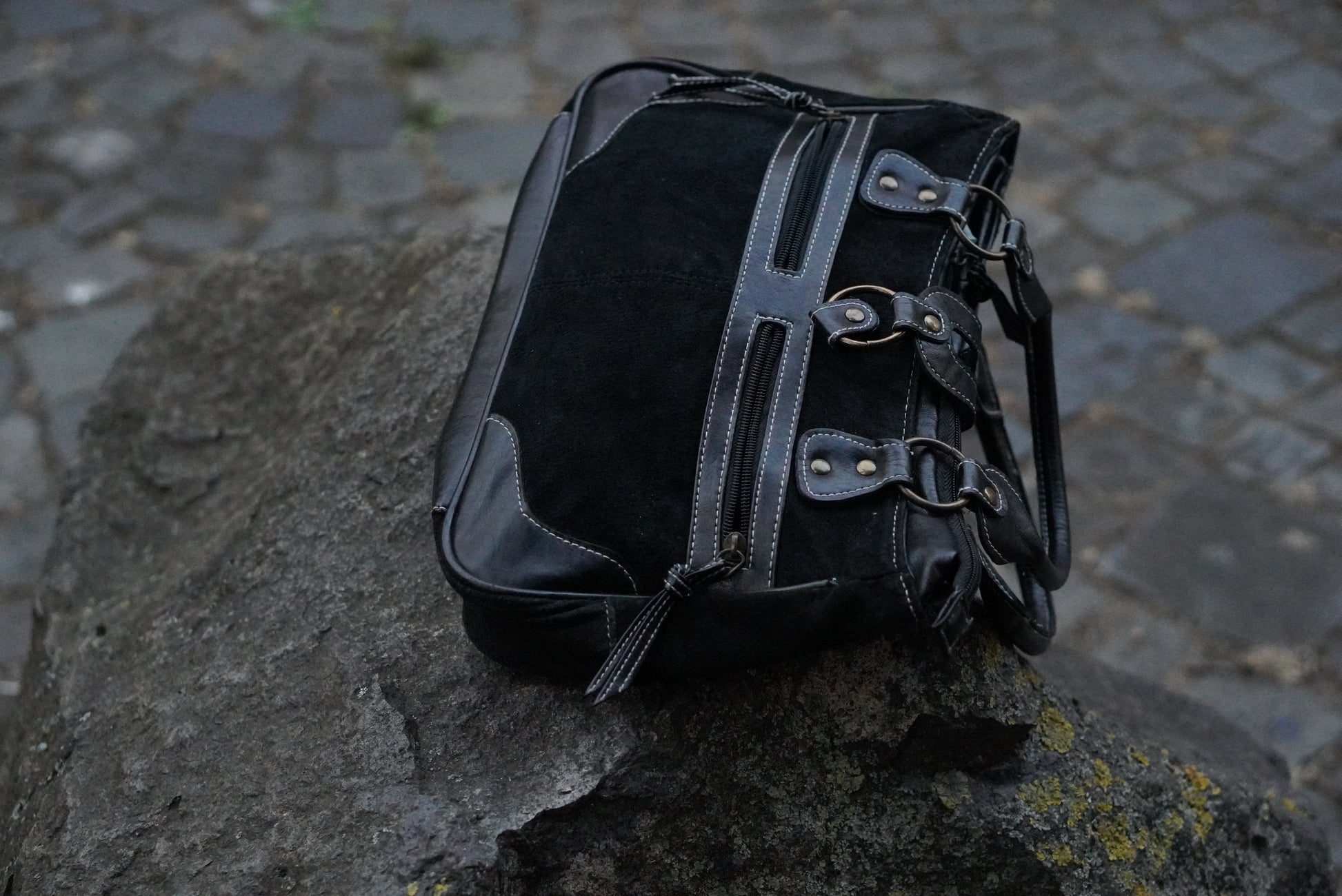 Damart Vintage 90s Black Suede Handbag - Retro Y2K Shoulder Bag