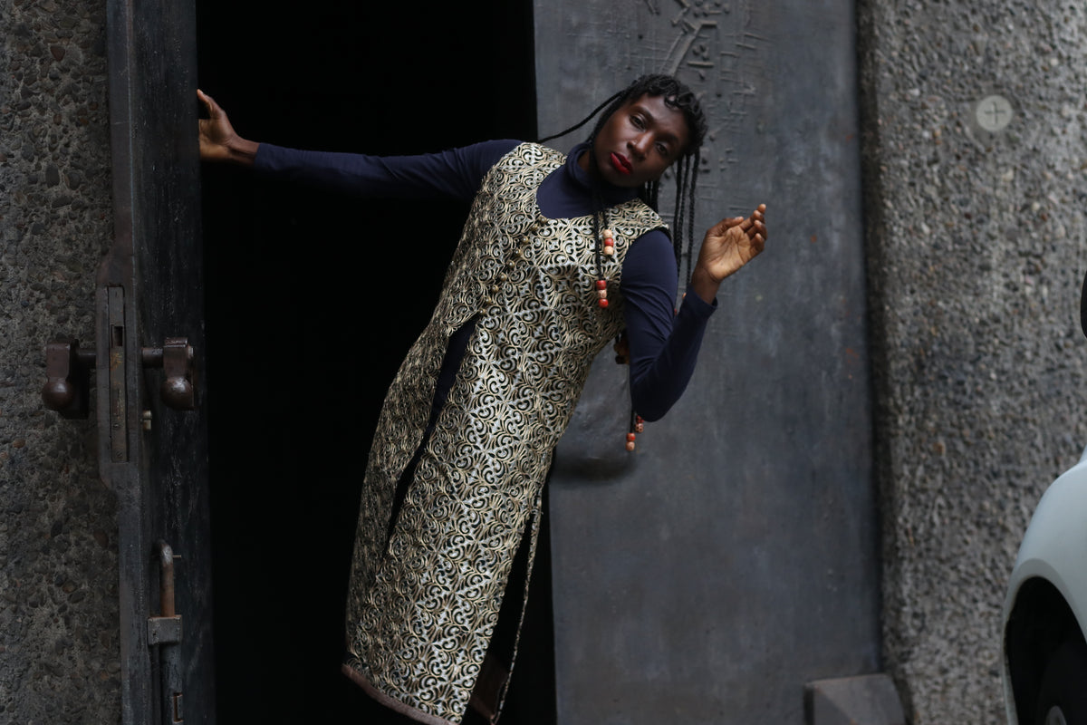 Vintage Gold Embroidery Vest Coat - 90s Metallic Brocade Long Waistcoat | M