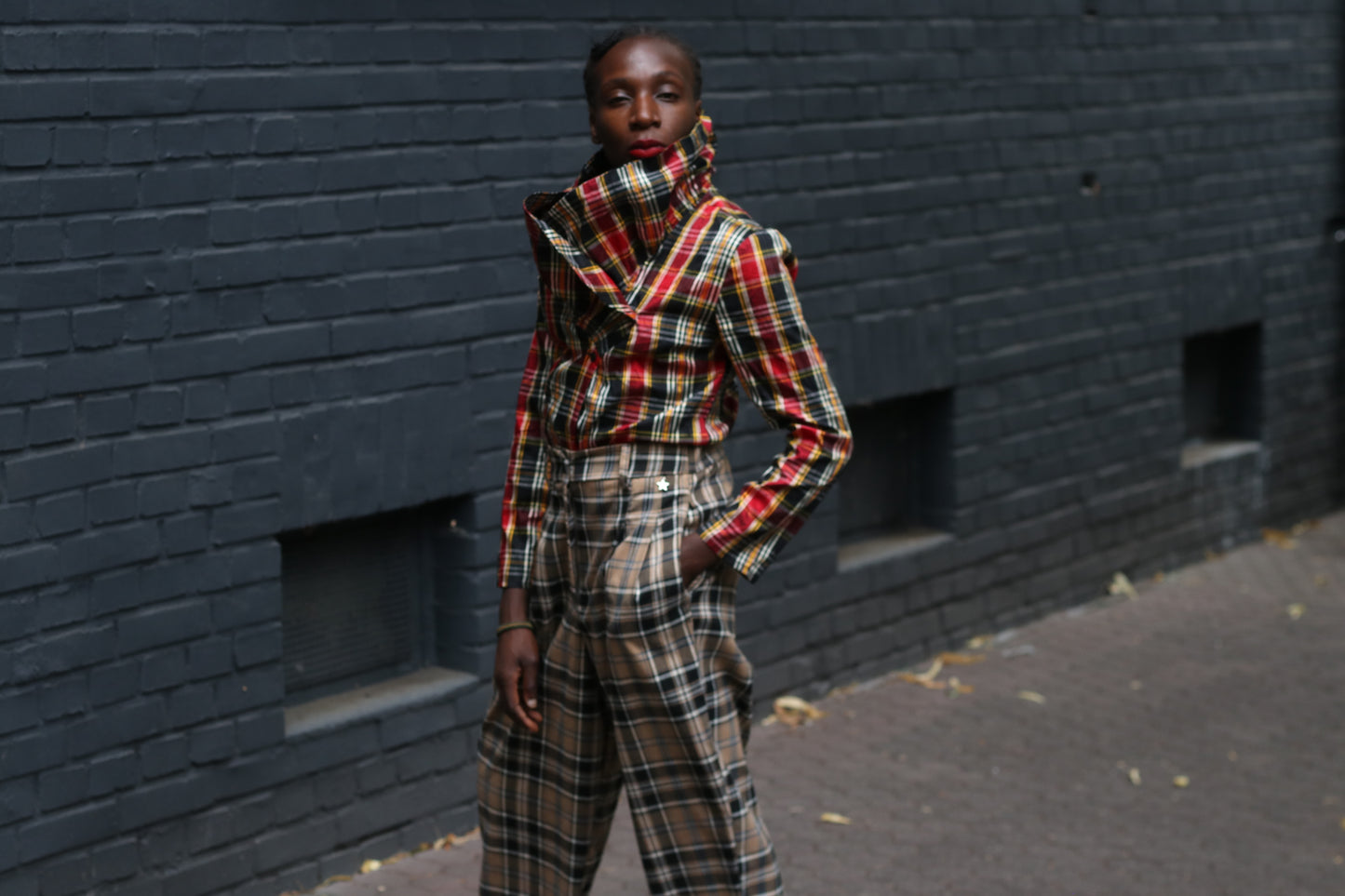 Plaid Trousers Vintage 90s Brown High Waist Pants  XS
