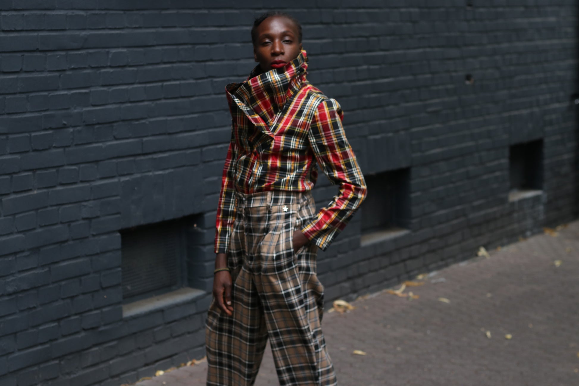 Plaid Trousers Vintage 90s Brown High Waist Pants  XS