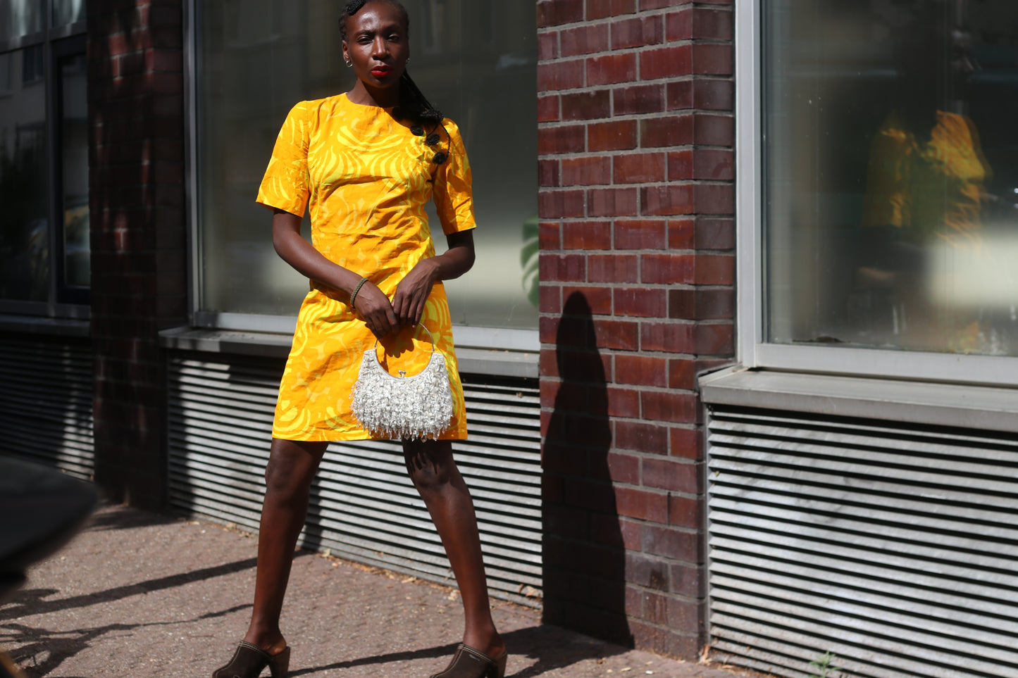 Vintage 1960s Yellow Patterned Shift Dress - Retro Short Sleeve Mini
