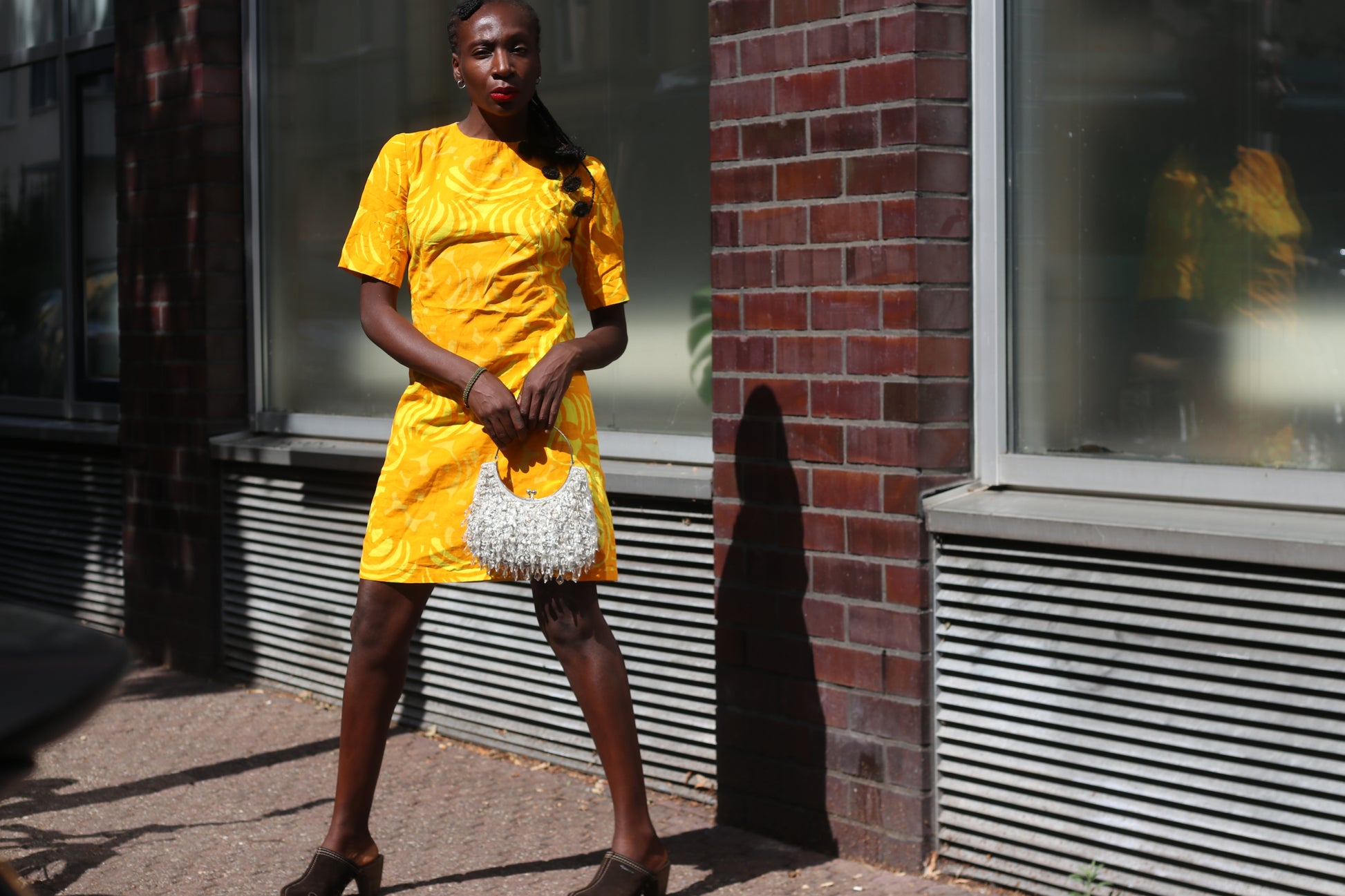 Vintage 1960s Yellow Patterned Shift Dress - Retro Short Sleeve Mini