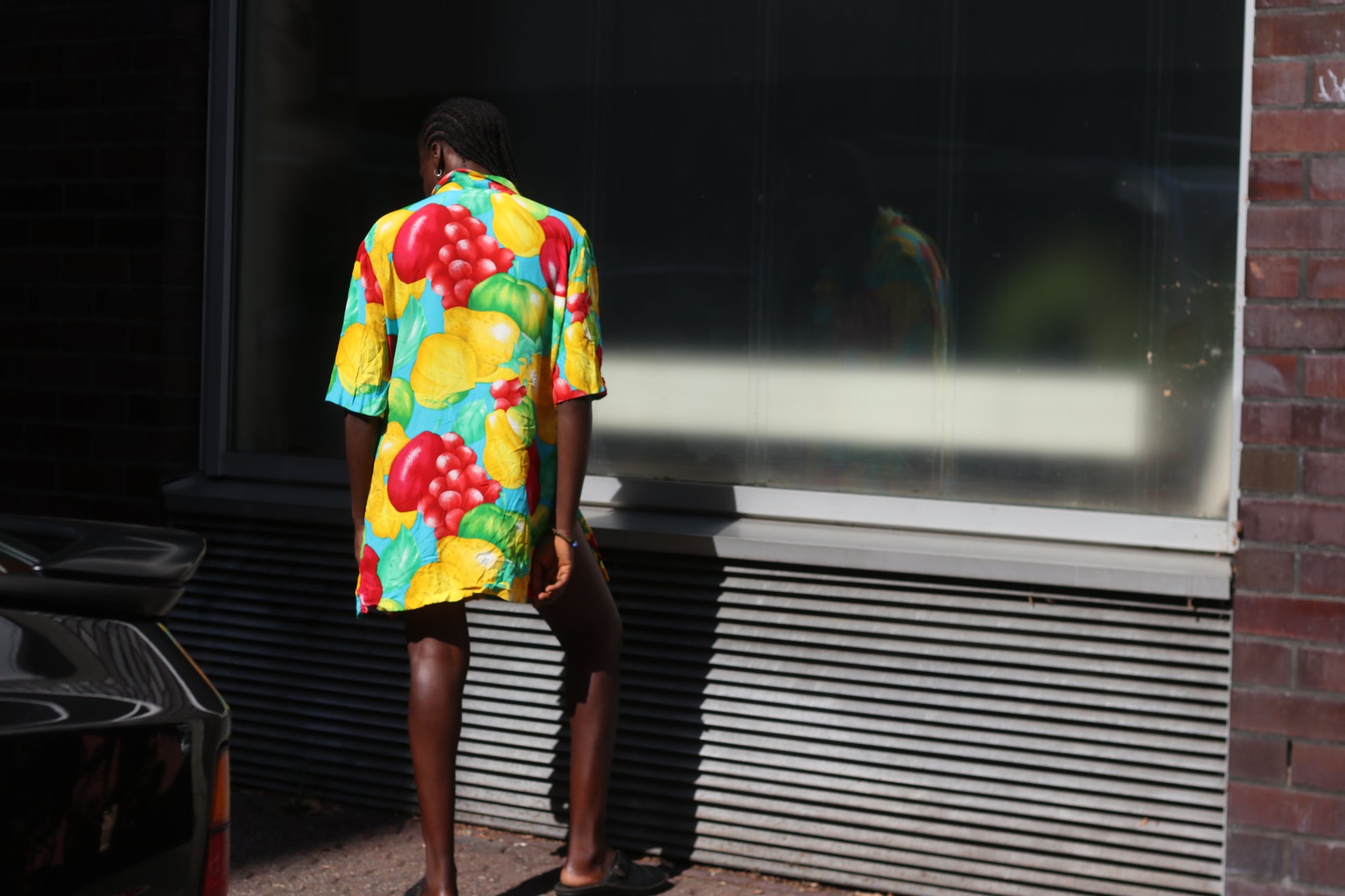 Vintage 90s Fruit Print Shirt Dress - Vibrant Oversized Summer Tunic