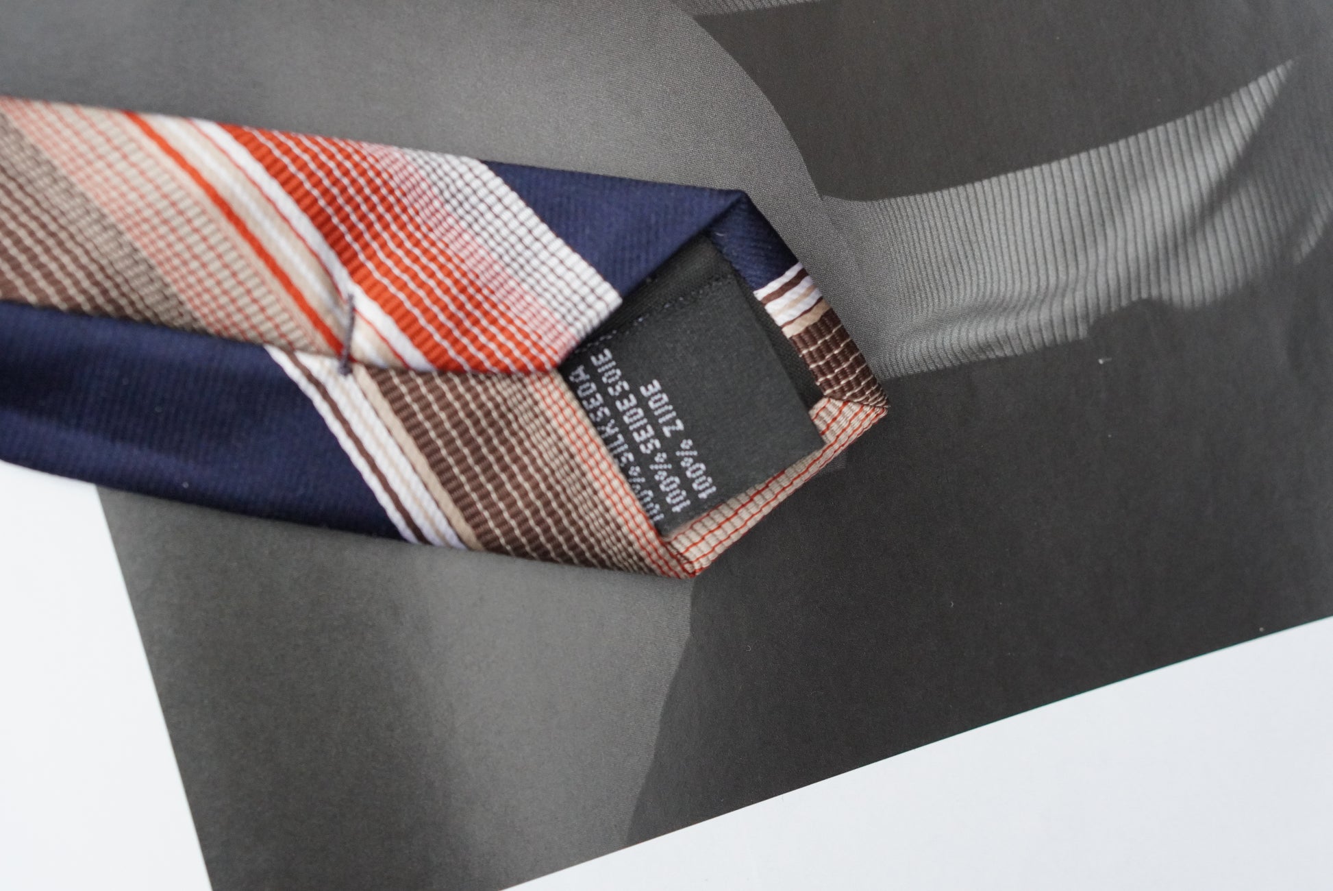 Vintage 1980s Silk Tie Navy Blue Orange Striped Necktie Retro Academic Preppy