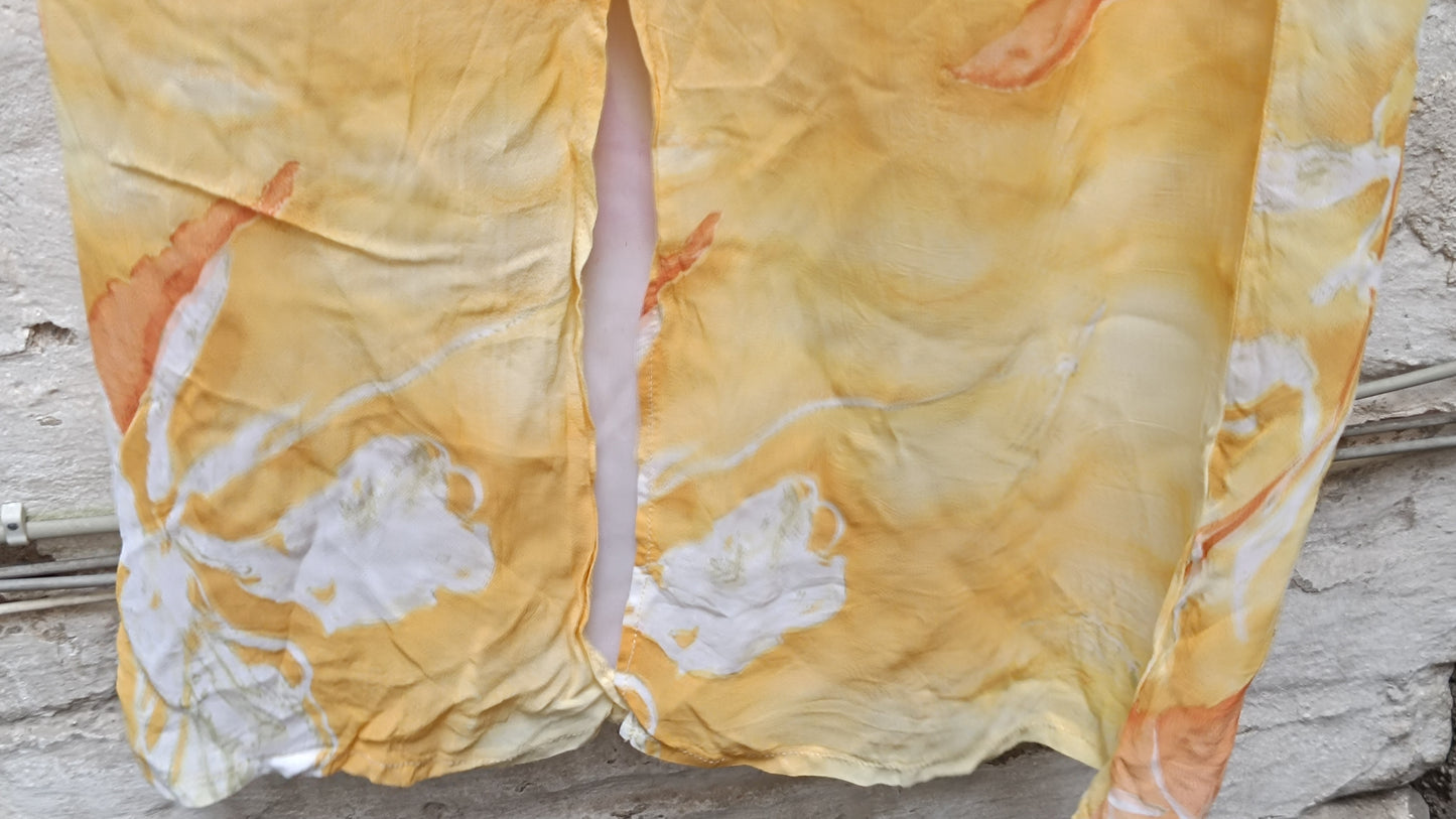 Vintage 90s Yellow Floral Maxi Skirt - Retro Floral Silk Slip Skirt