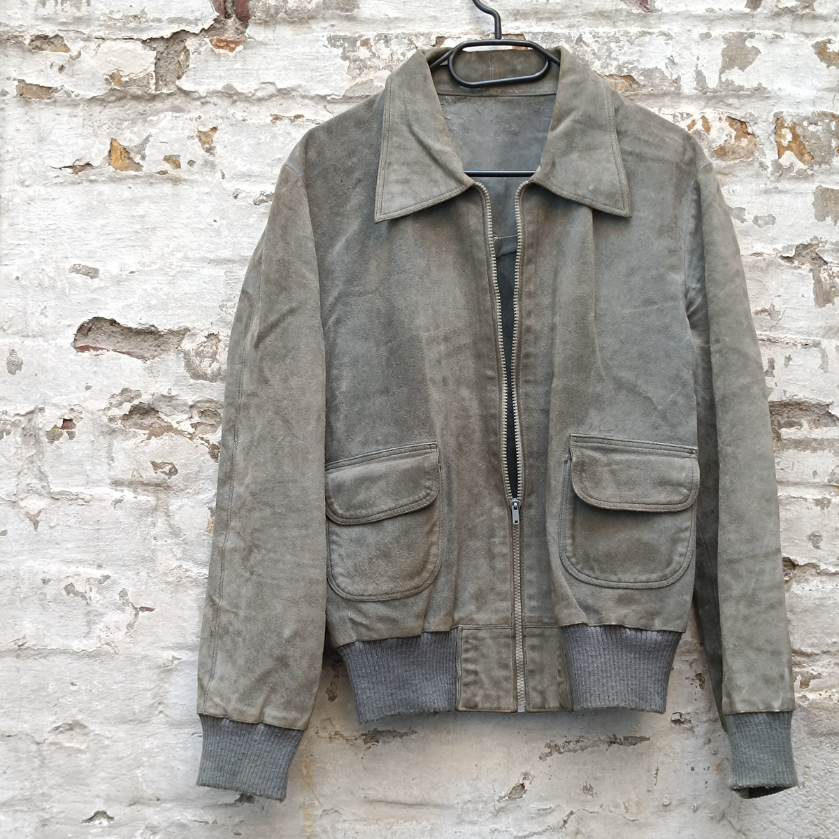Suede Bomber Jacket | Vintage 70s Grey Suede Flight Coat | Size M