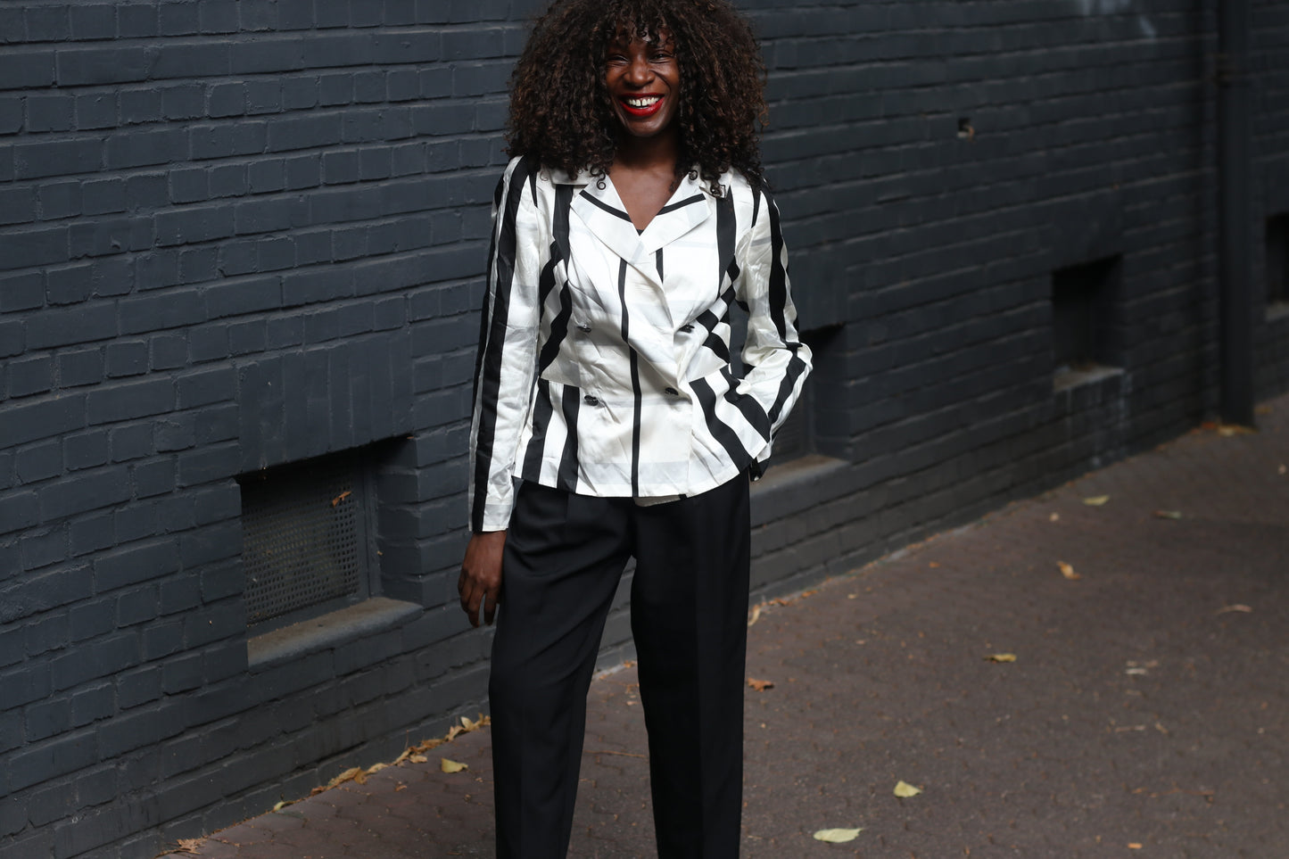 Vintage Striped Blazer | 90s Black White Geometric Jacket | Vera Mont S