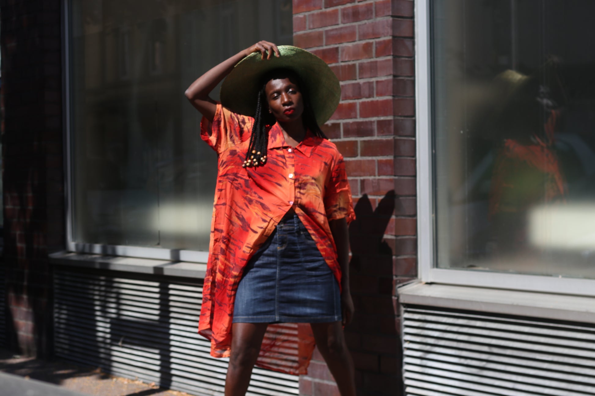 Vintage 90s Abstract Print Viscose Shirt Dress in Orange & Red