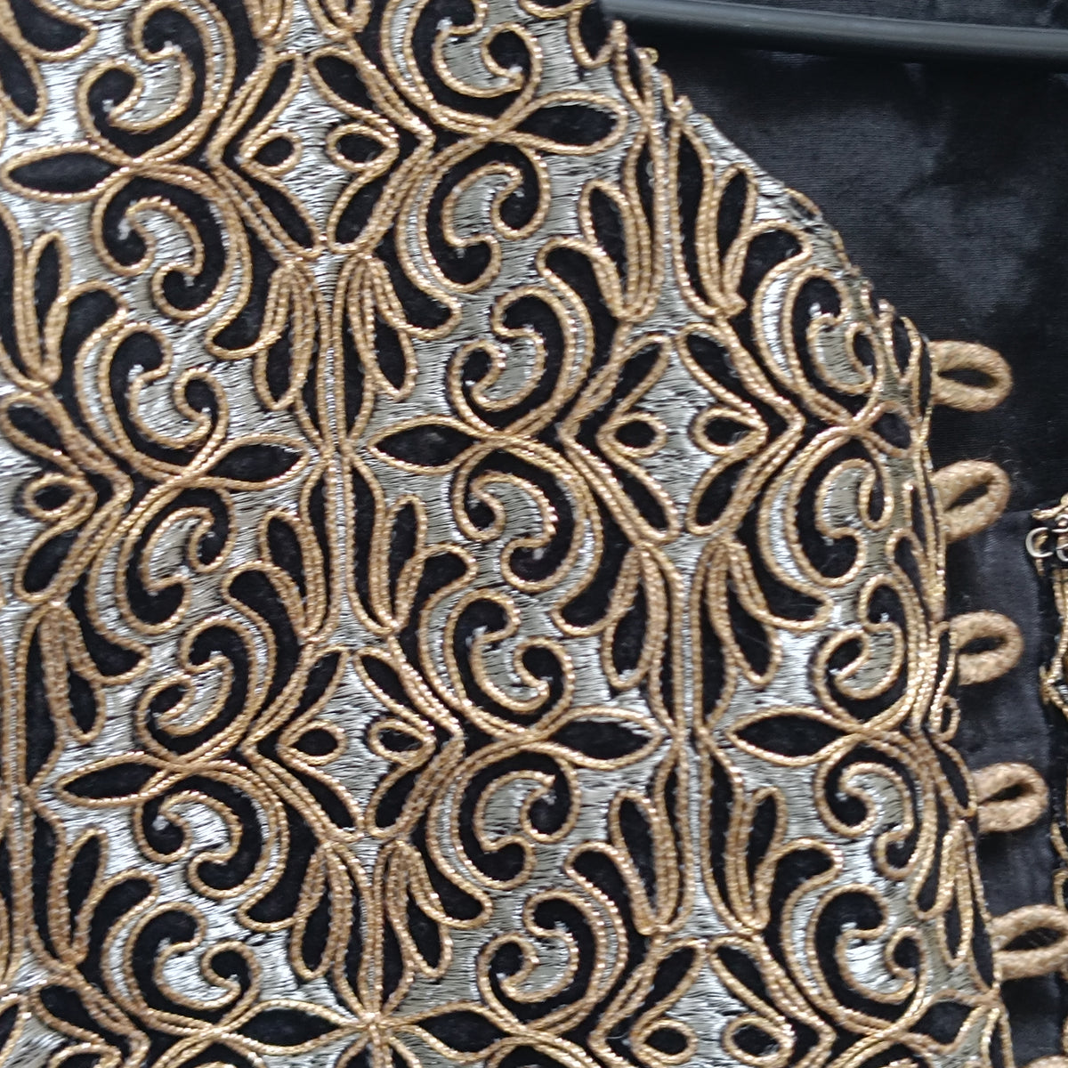 Vintage Gold Embroidery Vest Coat - 90s Metallic Brocade Long Waistcoat | M