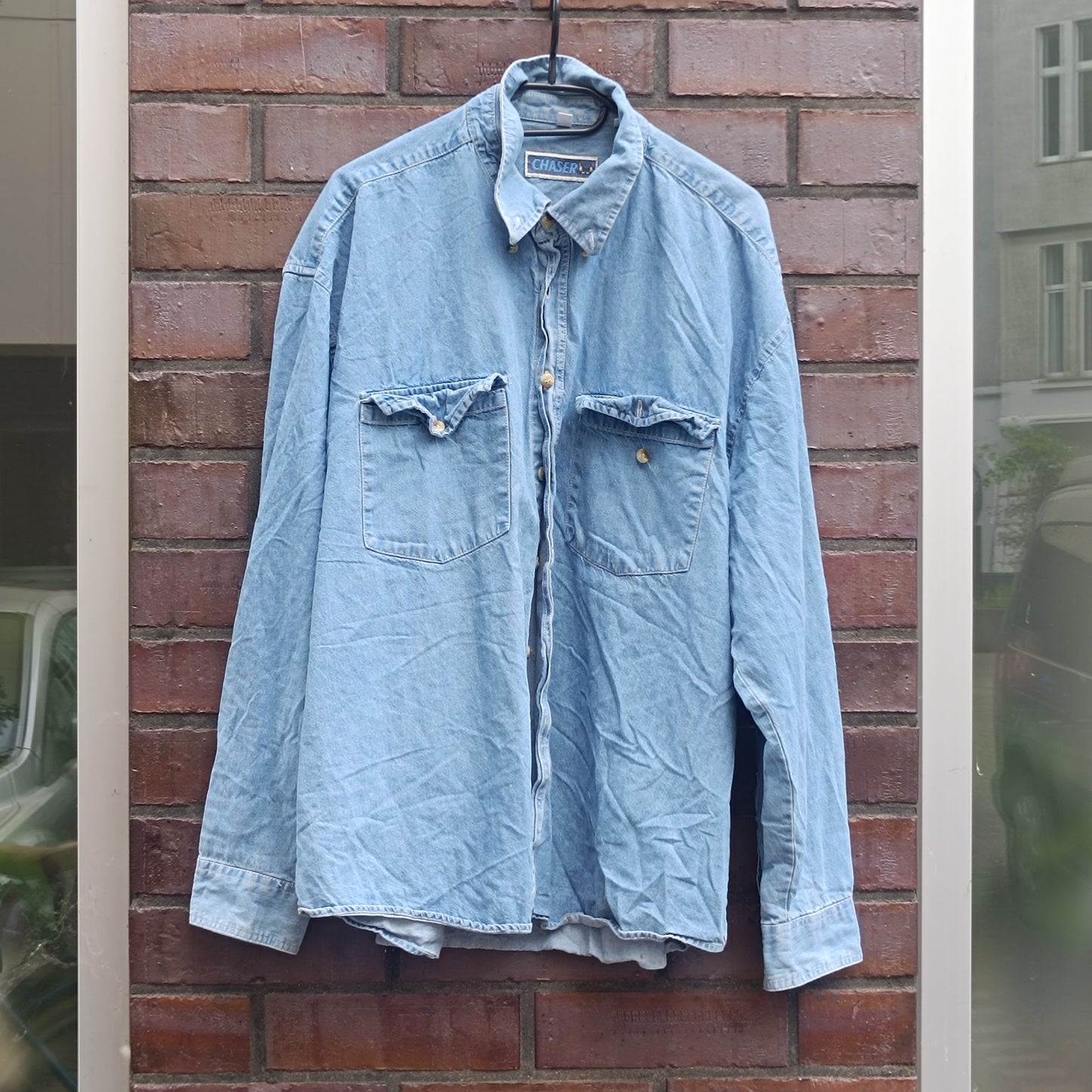 Vintage Chaser Denim Shirt Blue 90s Western Long Sleeve Jean Button Down Large