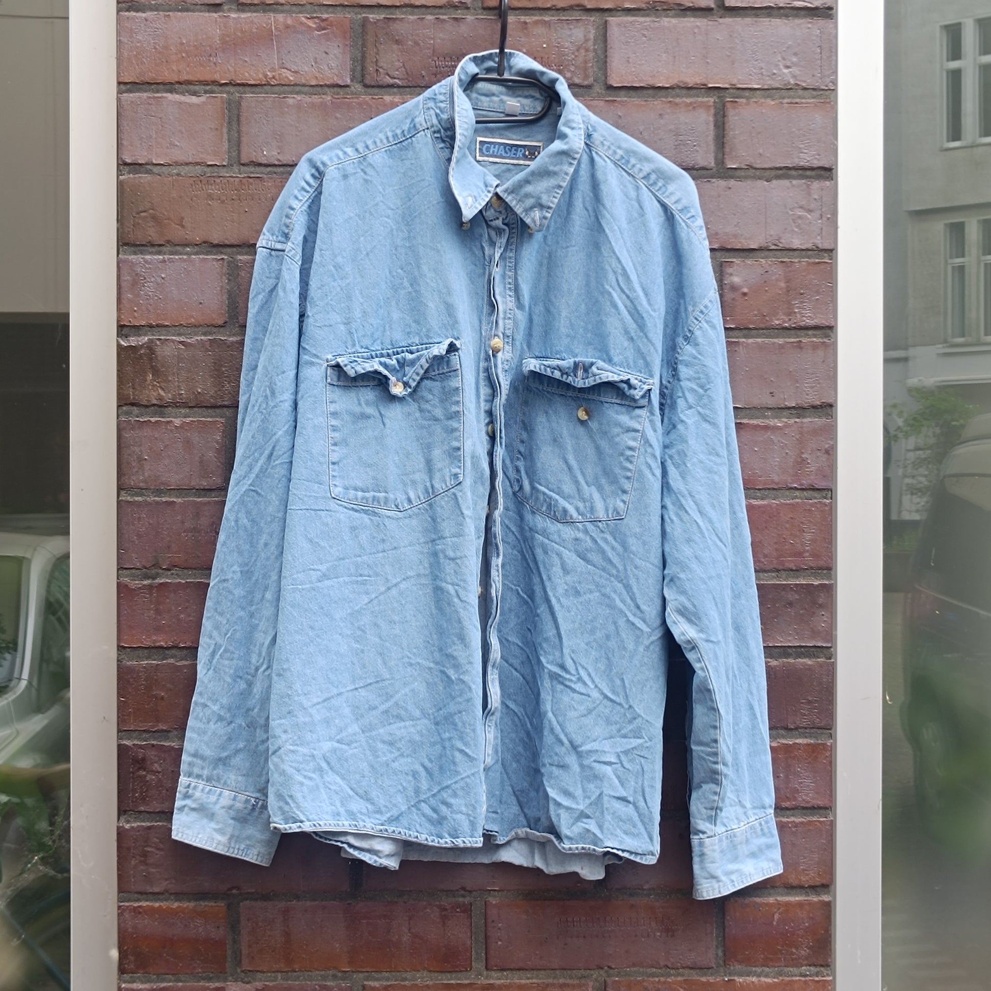 Vintage Chaser Denim Shirt Blue 90s Western Long Sleeve Jean Button Down Large