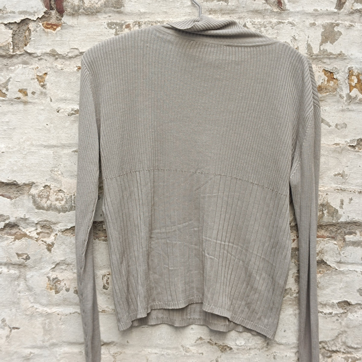Vintage Marc Aurel 100% Silk Ribbed High Neck Top in Beige
