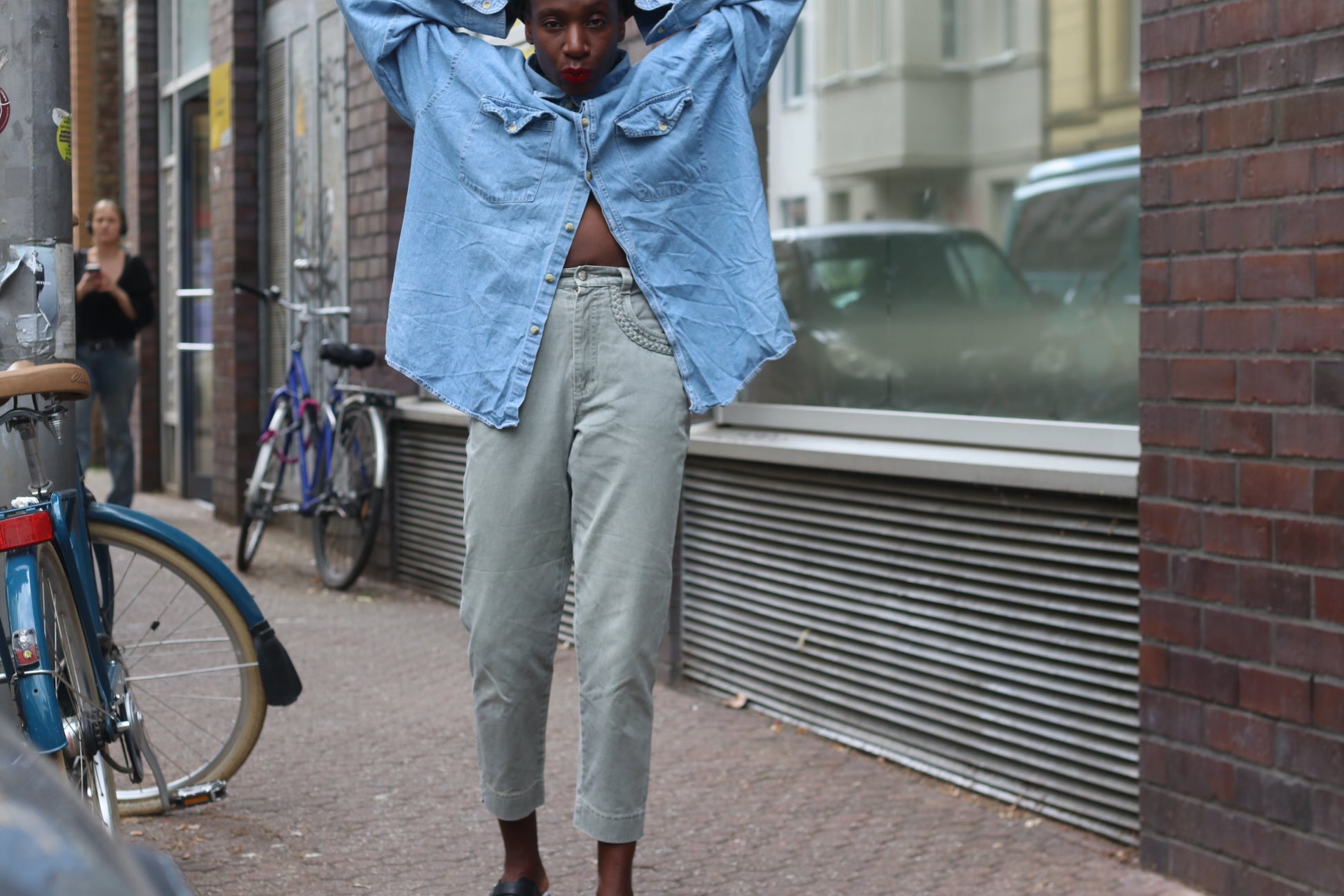 Vintage 1980s High Waisted Pants Sage Green Braided Pocket Tapered Denim Trousers