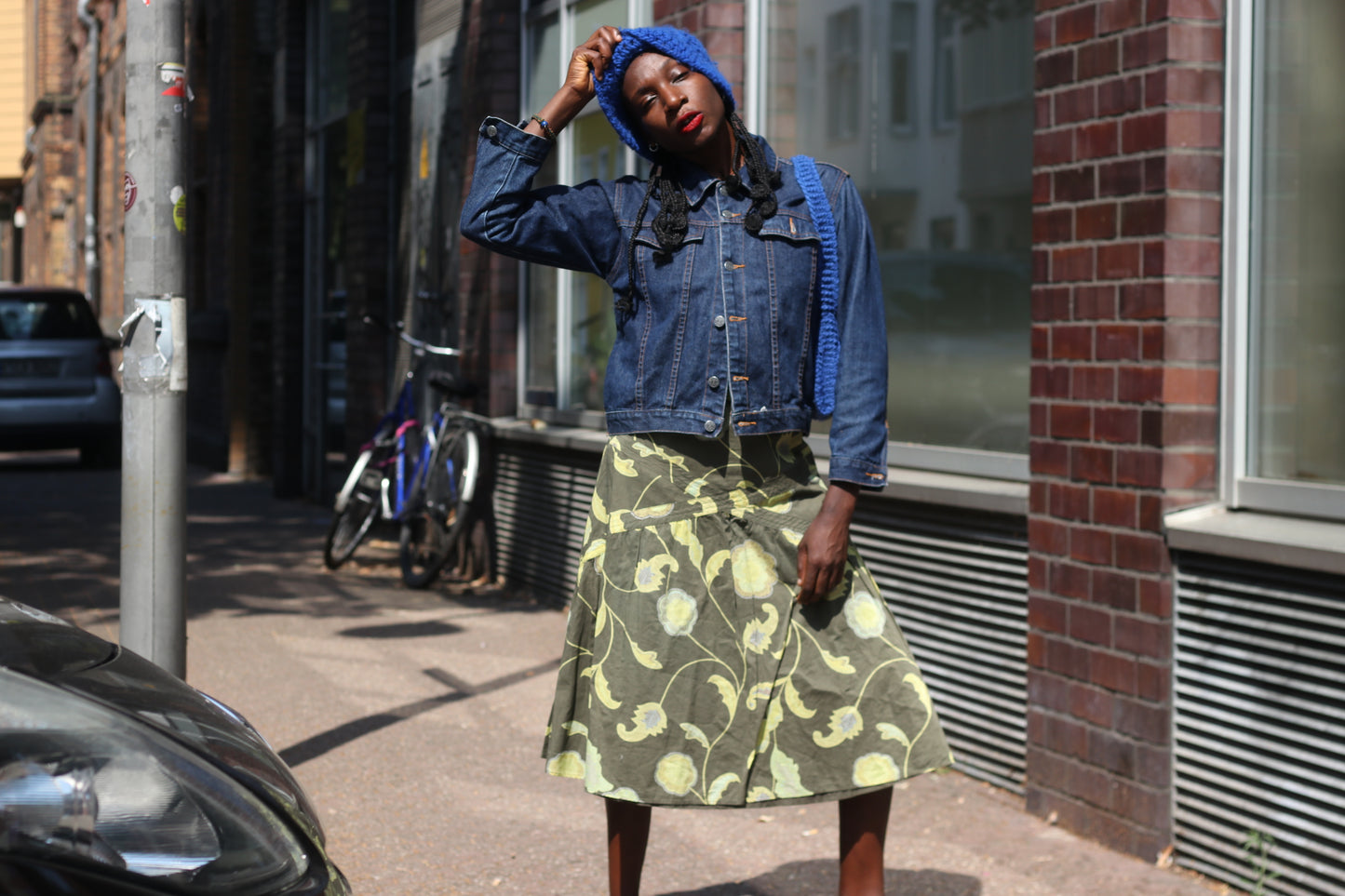 Floral Midi Skirt - Vintage 2000s Y2K Mexx Olive Green - Fits XS S