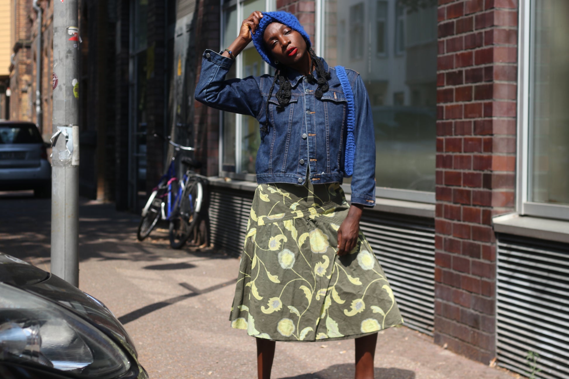 Floral Midi Skirt - Vintage 2000s Y2K Mexx Olive Green - Fits XS S