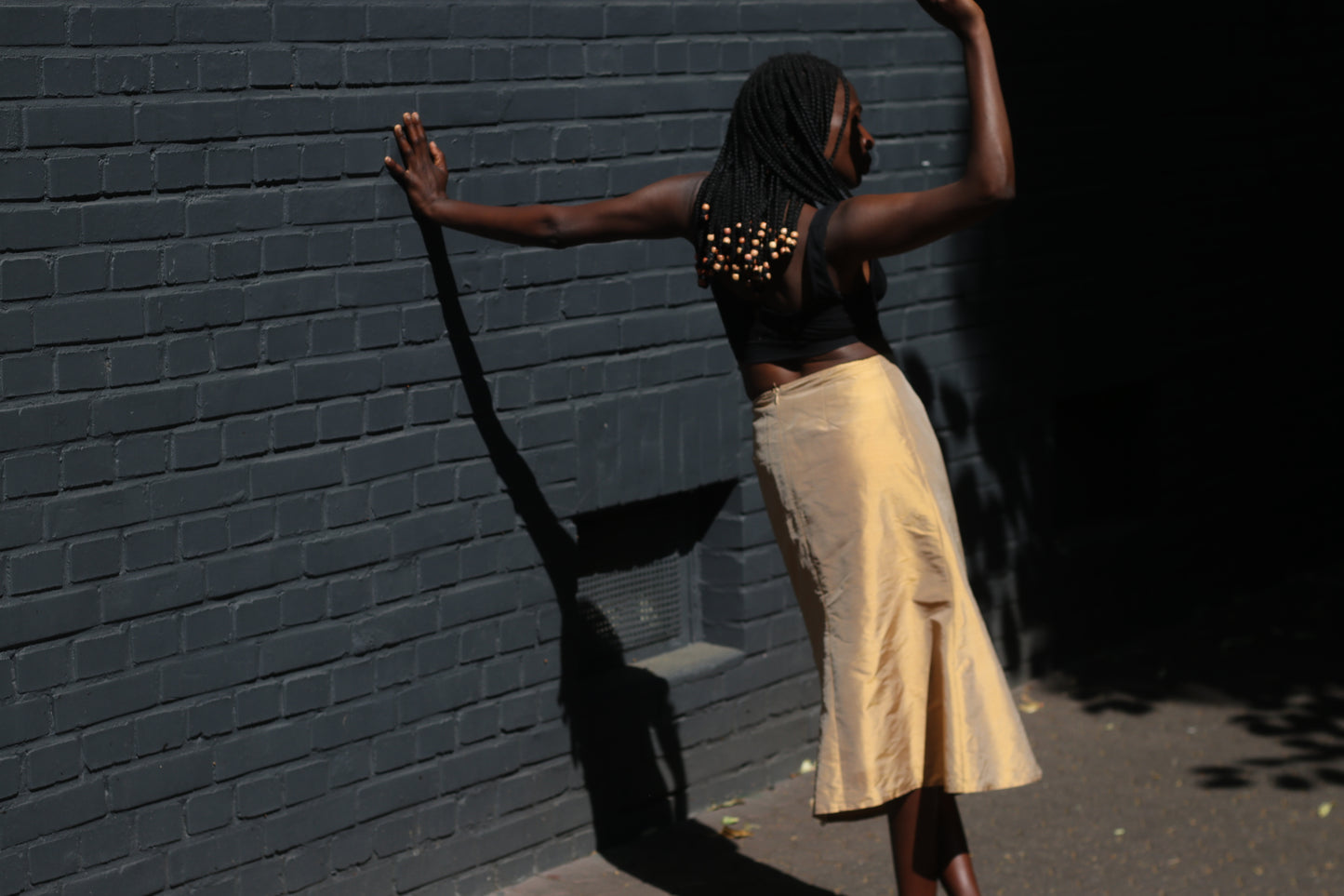 By Marja Vintage 90s Gold Silk Midi Skirt S Minimalist Metallic Shimmer Flare