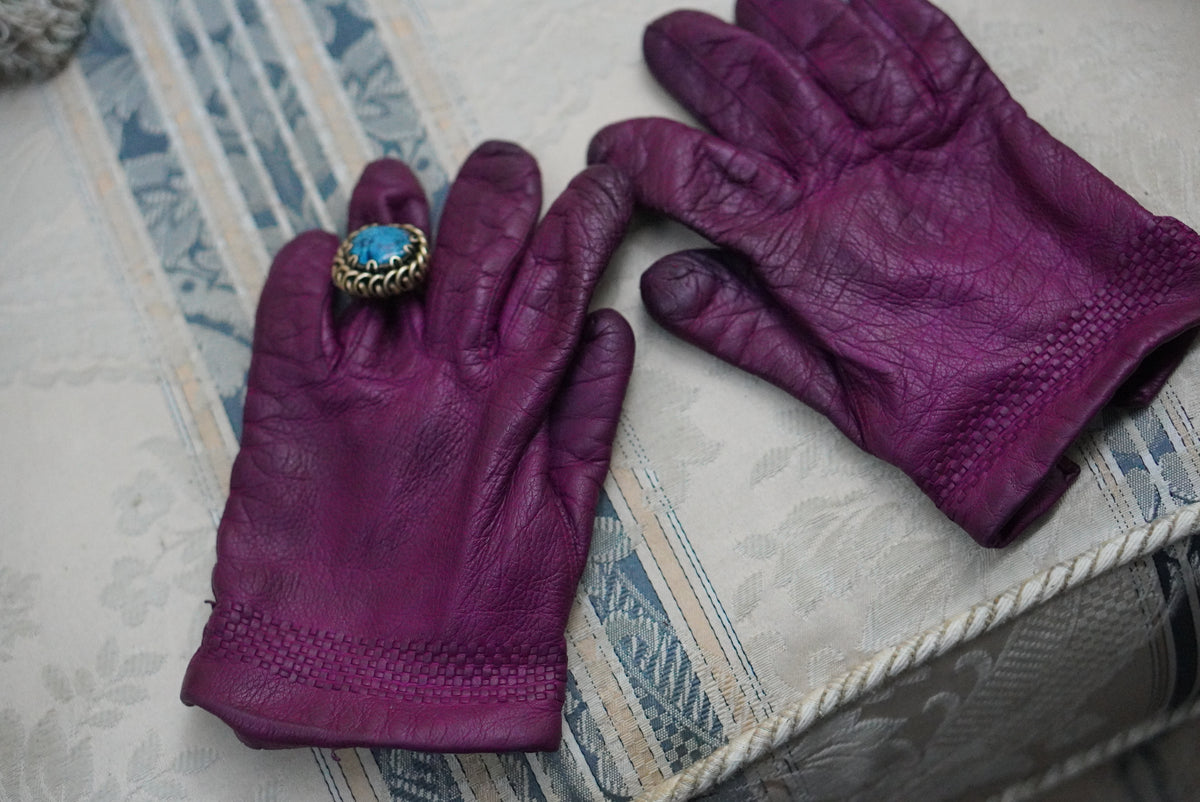 Vintage 80s Purple Magenta Leather Gloves M-L