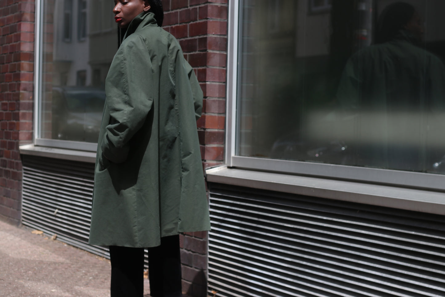 Vintage Ellen Partridge Green Trench Coat 1980s Cotton Duster Minimalist Jacket M
