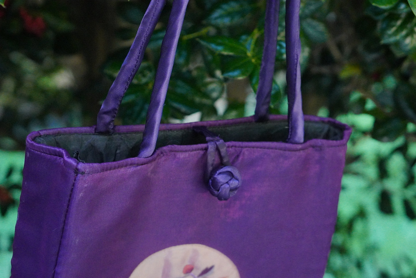 Vintage 1990s Purple Silk Embroidered Tote Bag
