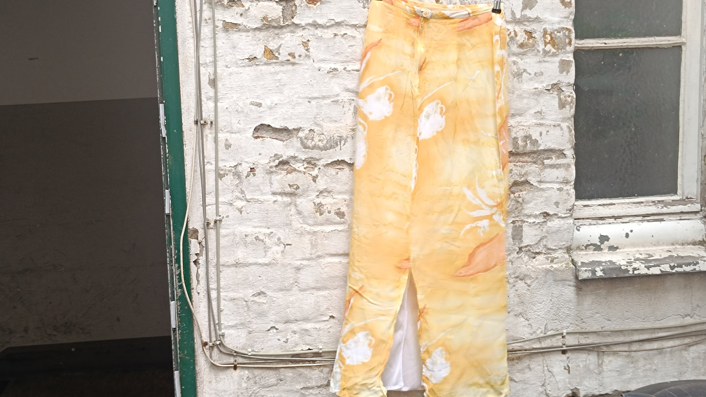 Vintage 90s Yellow Floral Maxi Skirt - Retro Floral Silk Slip Skirt