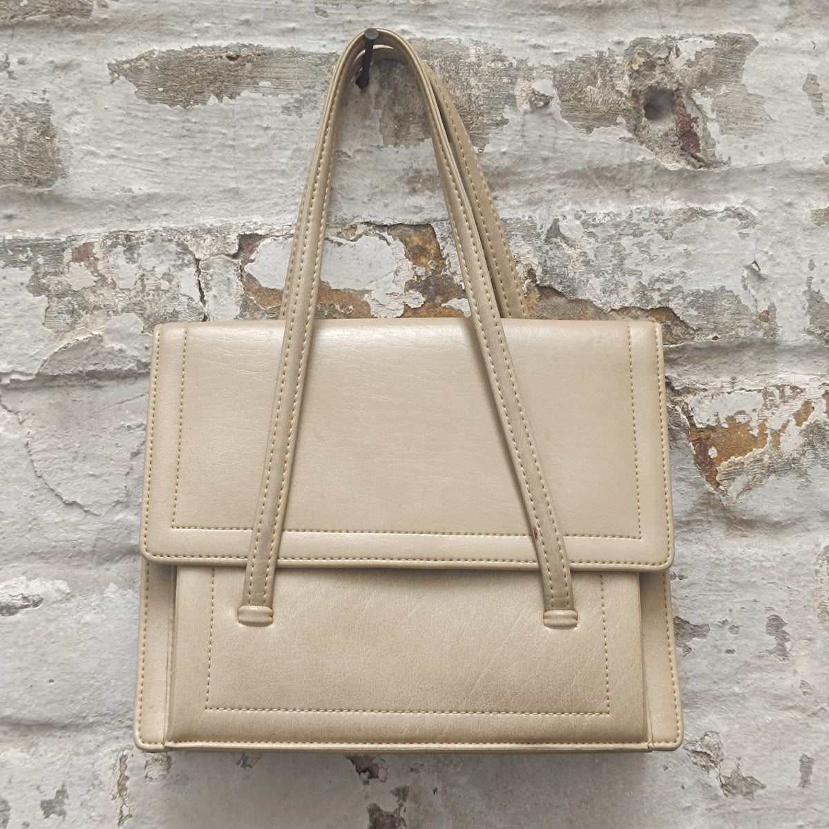 Beige Handbag | Vintage 80s Structured Shoulder Bag | Cream Purse