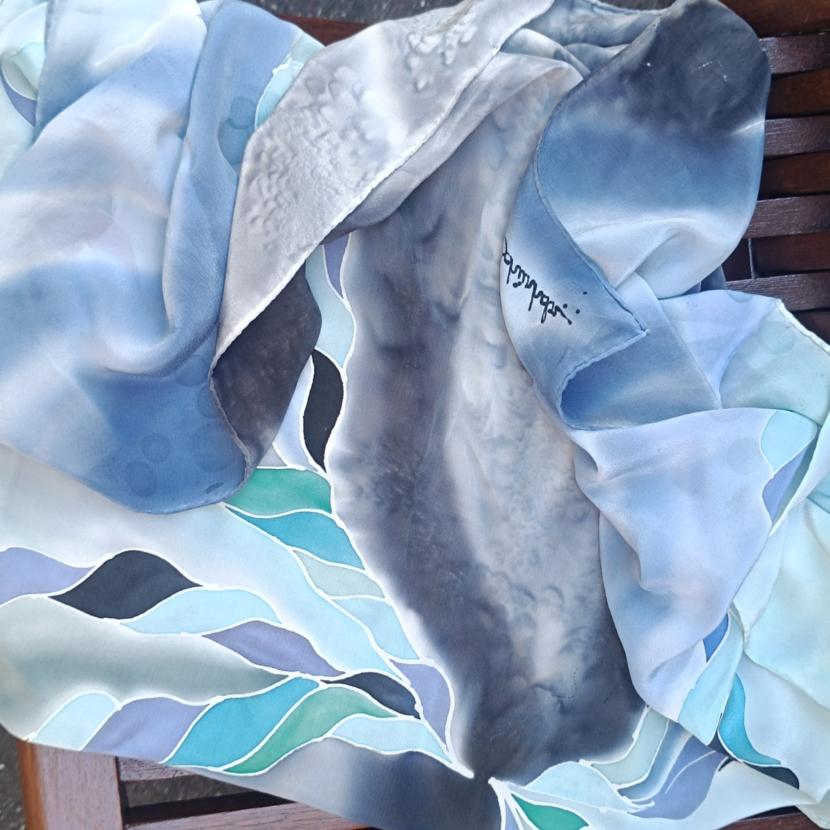 Silk Scarf - Vintage 80s 90s Art Silk - Blue Abstract Square Scarf | One Size