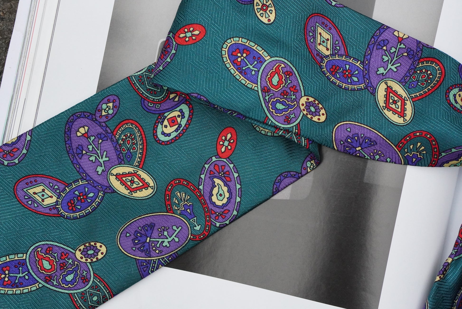 Alpi Vintage 1980s Silk Tie Teal Geometric Pattern Avant Garde Retro Mens Necktie
