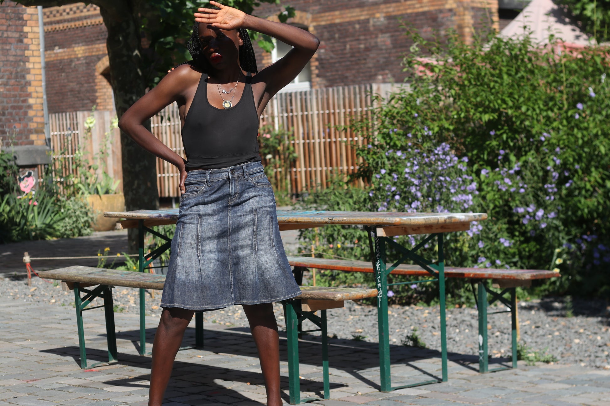 Vintage Esprit Denim Skirt Y2K Paneled A Line Midi Blue Jean Skirt 90s Vintage