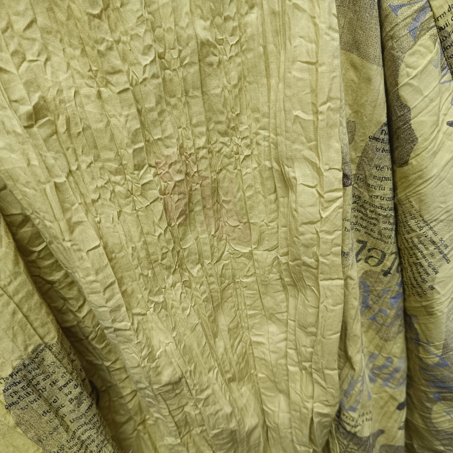 Yellow Avant-Garde Newspaper Dress - 90s Printed Balloon Midi - M/L