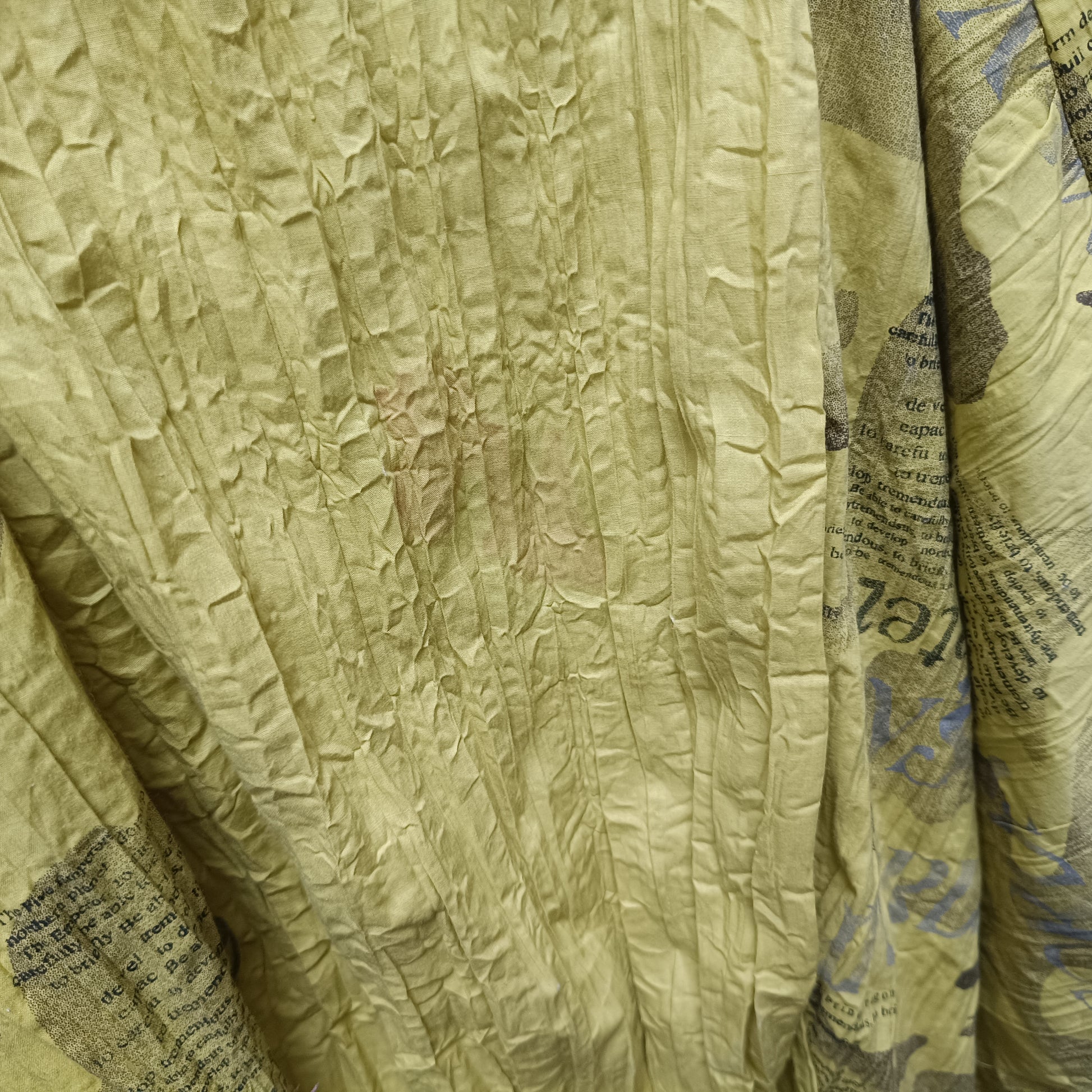 Yellow Avant-Garde Newspaper Dress - 90s Printed Balloon Midi - M/L