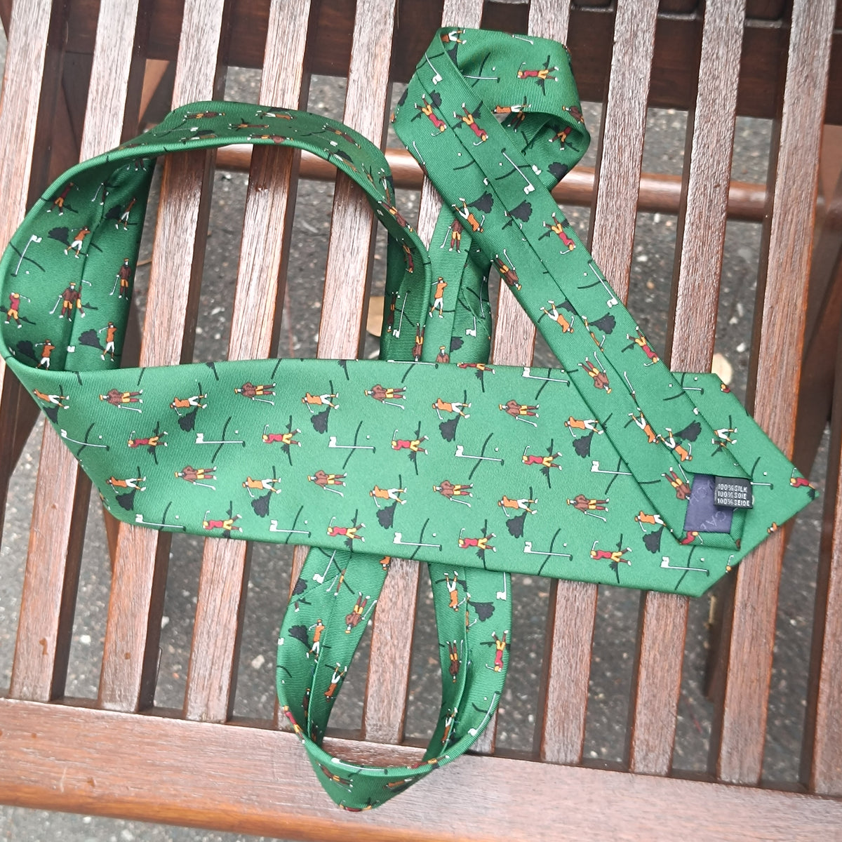 Vintage 90s Cabouchon Golf Silk Tie – Emerald Green Novelty Necktie