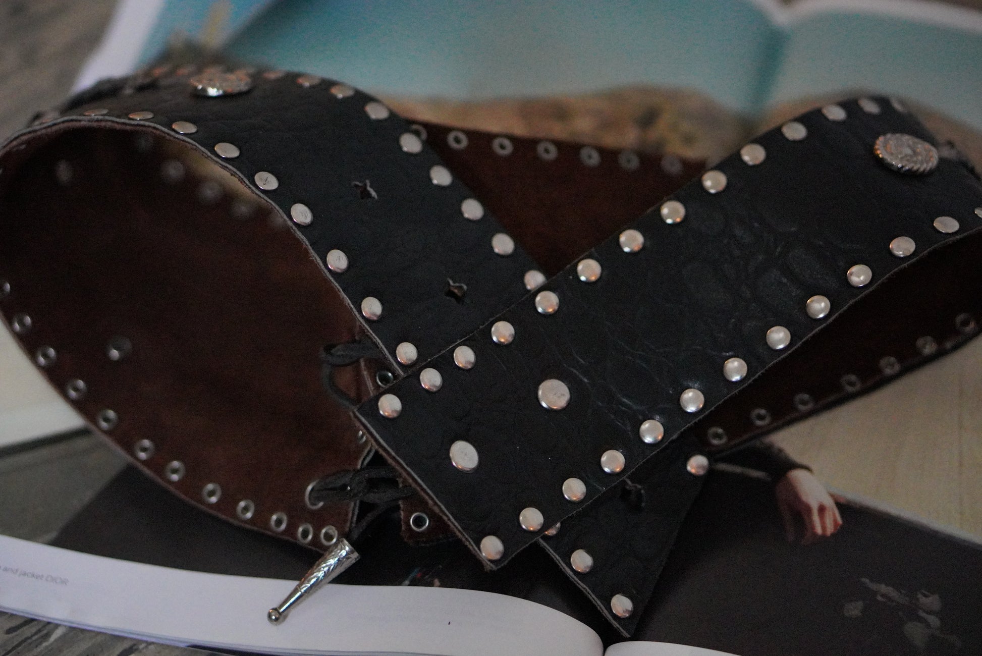Vintage Leopard Studded Belt - Y2K Western Leather S/M