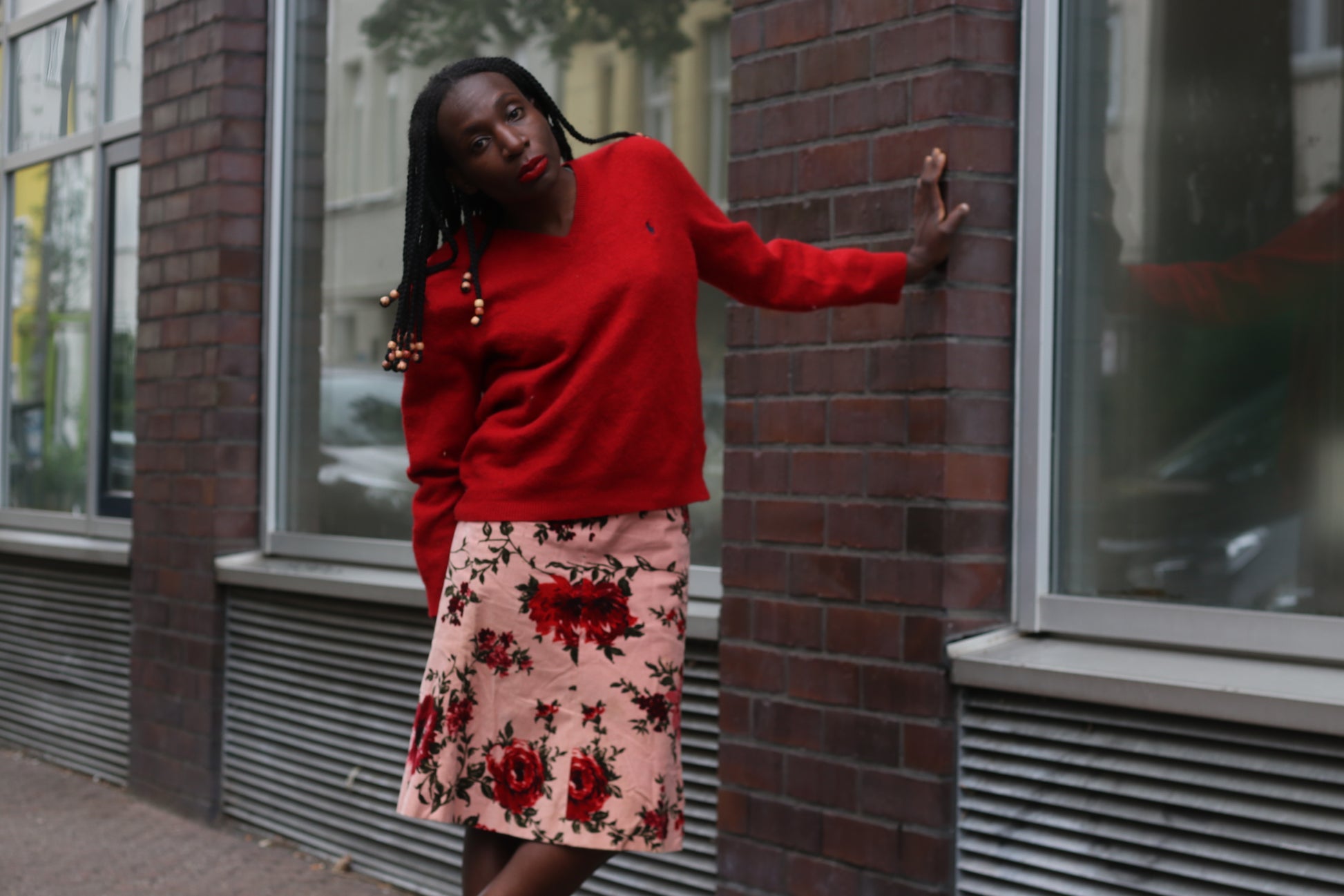 Vintage 90s Velvet Skirt Floral Midi Pink Cotton A-Line Rose Print Italy S