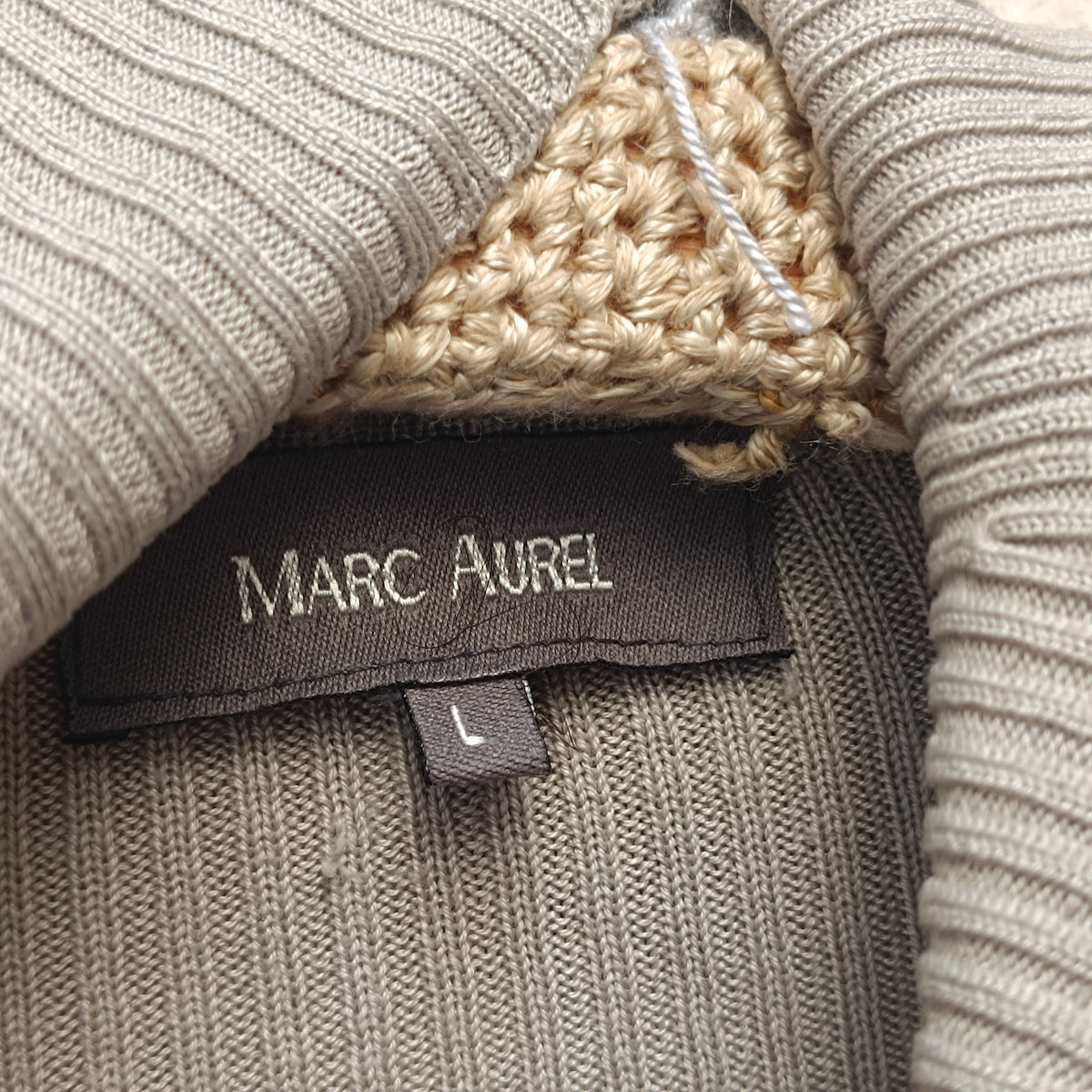 Vintage Marc Aurel 100% Silk Ribbed High Neck Top in Beige
