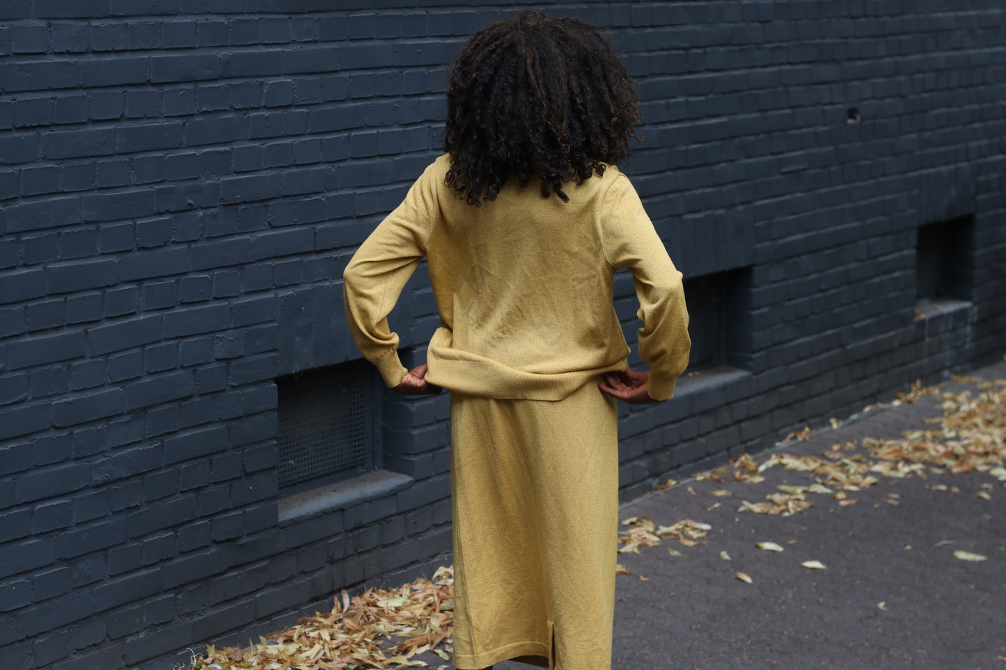 Vintage Wool Knit Skirt Set | 1980s Mustard Yellow Two Piece M