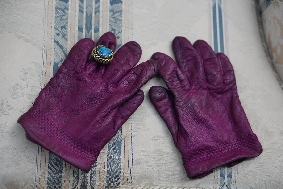 Vintage 80s Purple Magenta Leather Gloves M-L