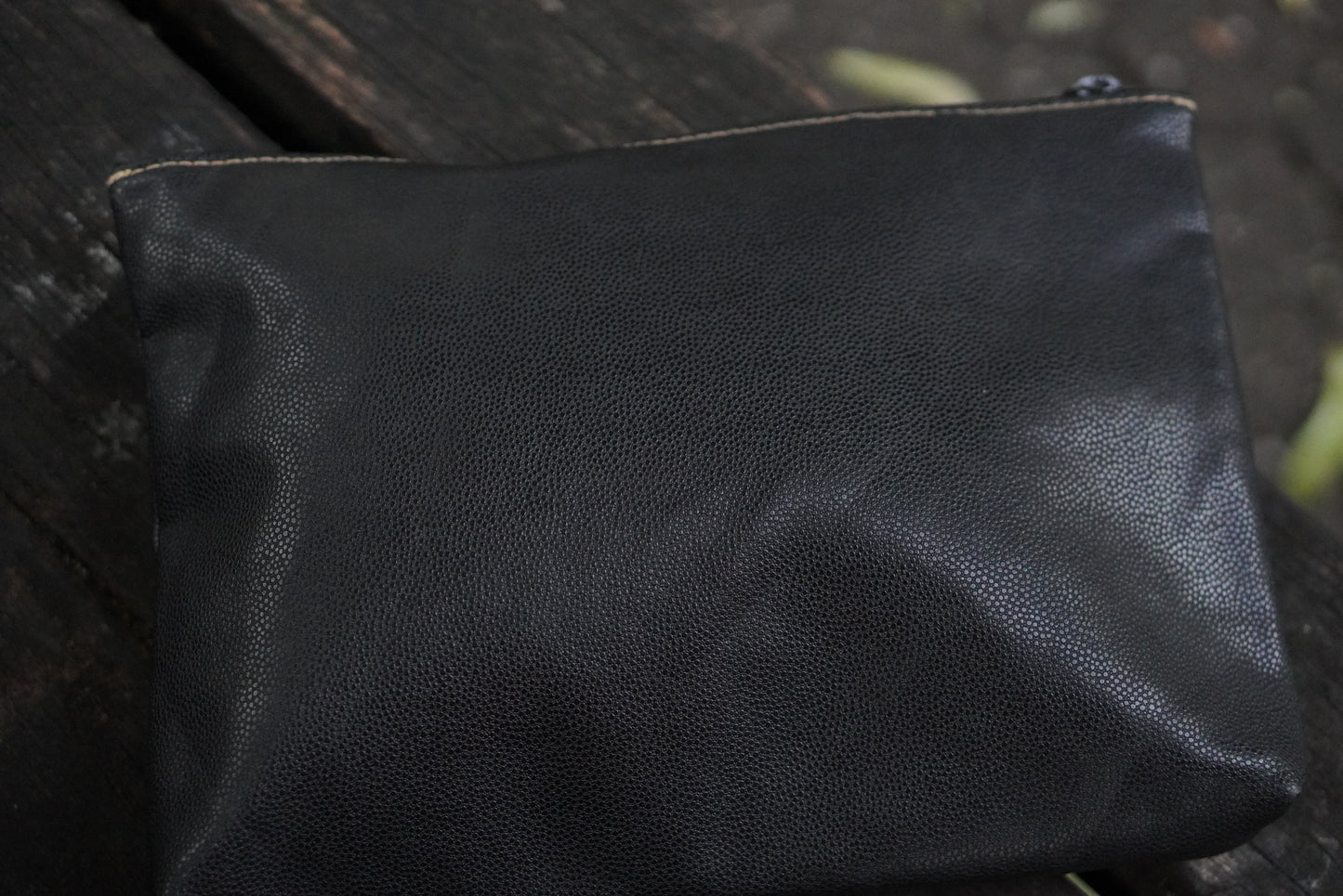 Albatross Ocean Vintage Clutch Bag Black Textured Leather Makeup Pouch 80s 90s