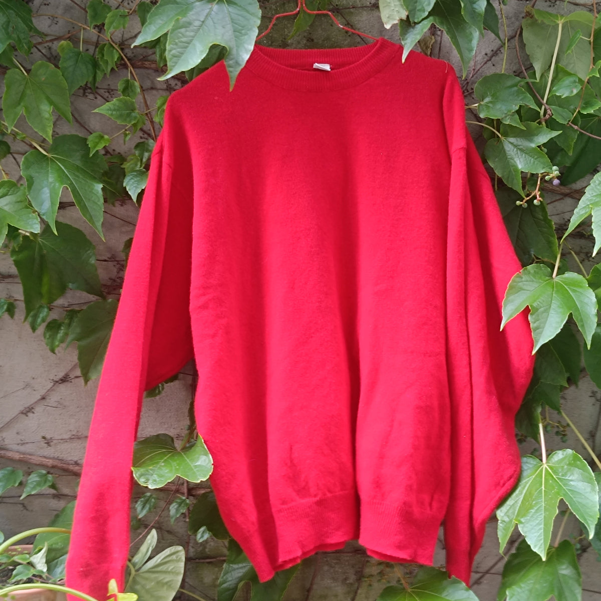 Vintage Red Wool Sweater | 80s Minimalist Knit Jumper | Bright Red Pullover