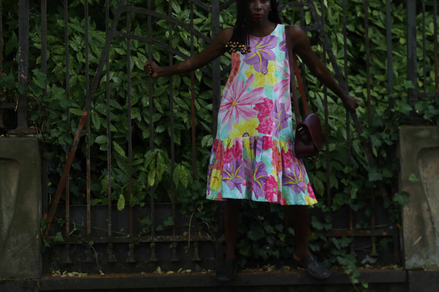 Vintage 80s Floral Drop Waist Dress | Vibrant Abstract Botanical Sun Dress