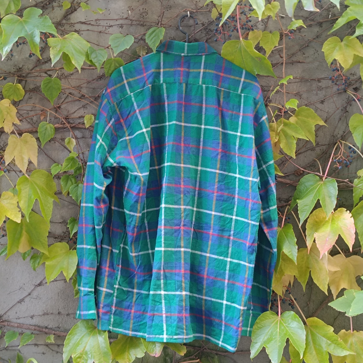 Vintage Plaid Shirt | 90s Green Blue Cotton Button Down | L