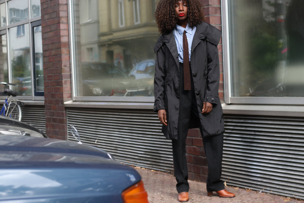 Vintage Black Statement Coat - Avant Garde Gem Cuffed Jacket - L
