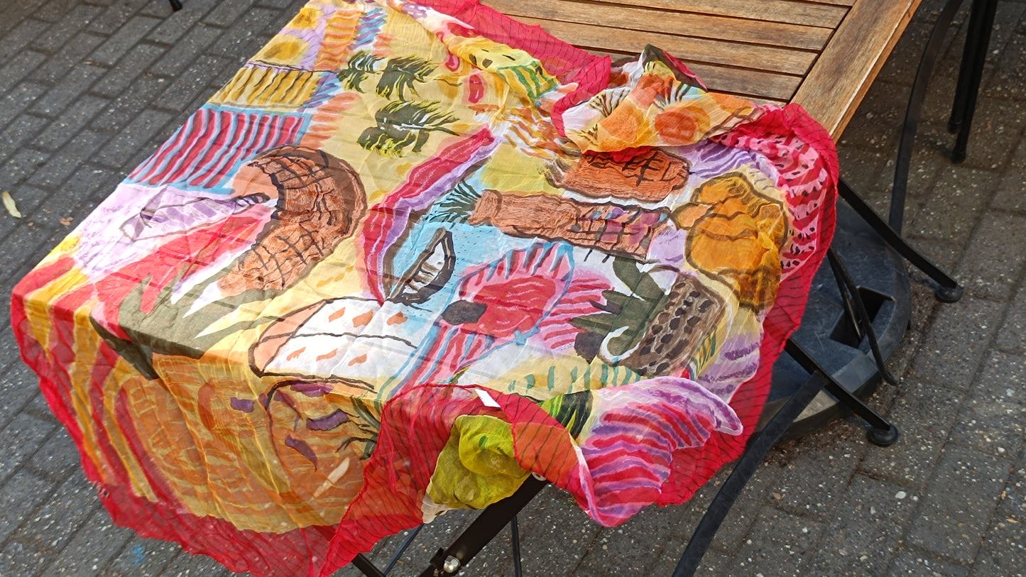 Vintage 90s Abstract Art Scarf - M Logo Tropical Print Shawl